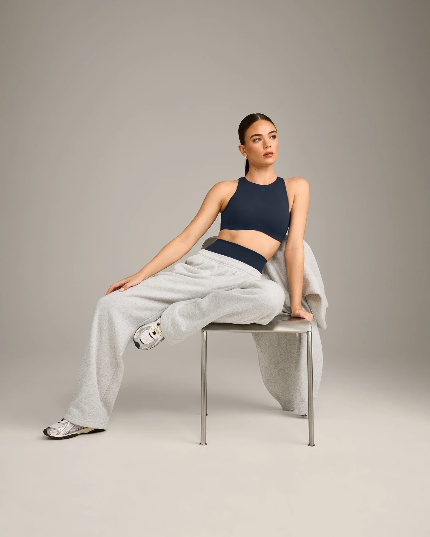 SoftMotion™ High Neck Sports Bra with Grey Logo | True Blue - Image 3