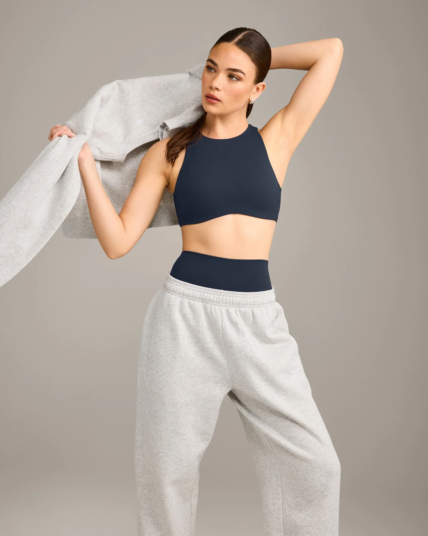 SoftMotion™ High Neck Sports Bra with Grey Logo | True Blue - Image 4