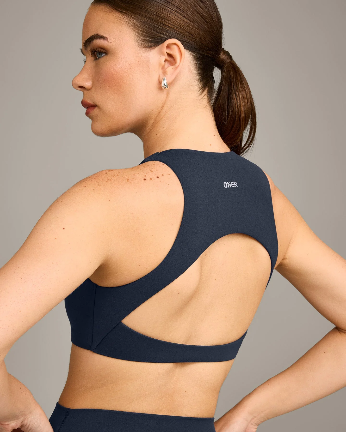 SoftMotion™ High Neck Sports Bra with Grey Logo | True Blue - Image 5