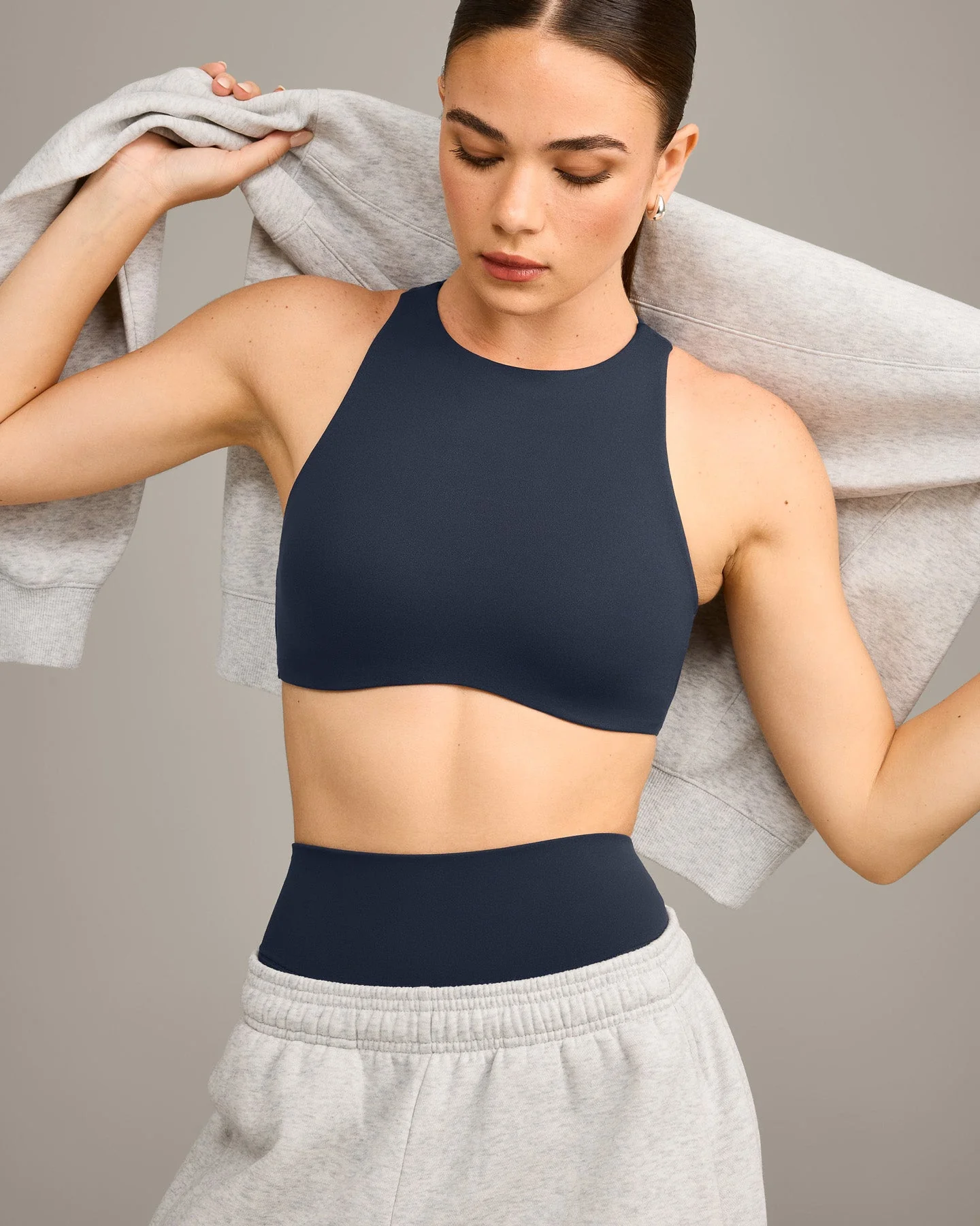SoftMotion™ High Neck Sports Bra with Grey Logo | True Blue - Image 6