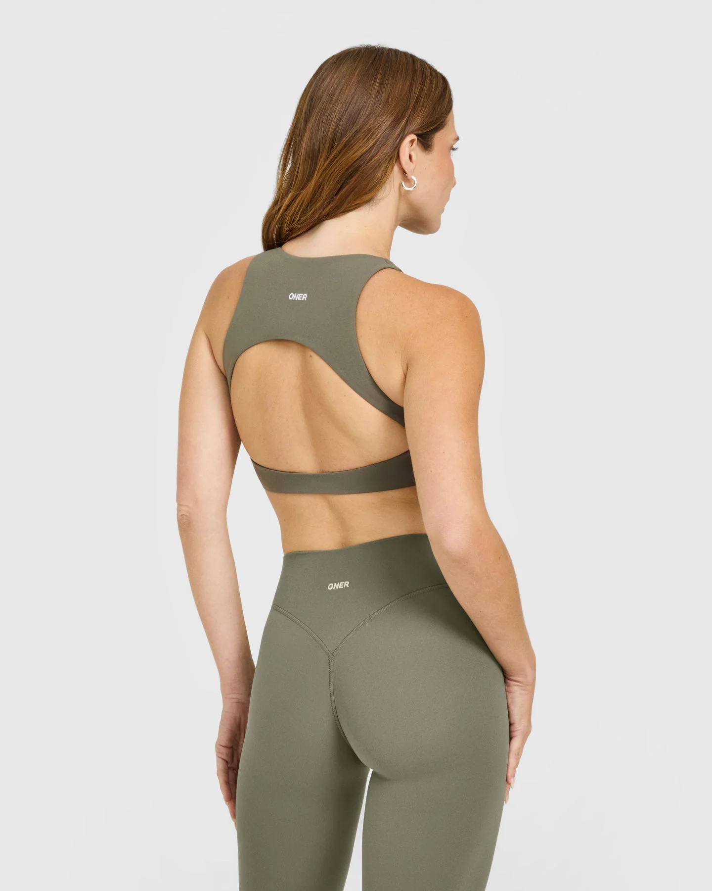SoftMotion™ High Neck Sports Bra with White Logo | Alpine Green - Image 2