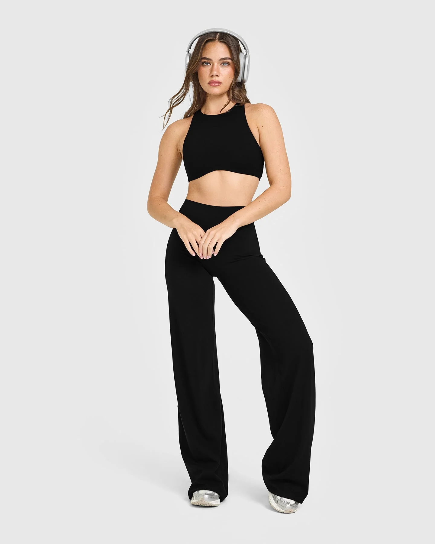 SoftMotion™ High Neck Sports Bra with White Logo | Black - Image 3