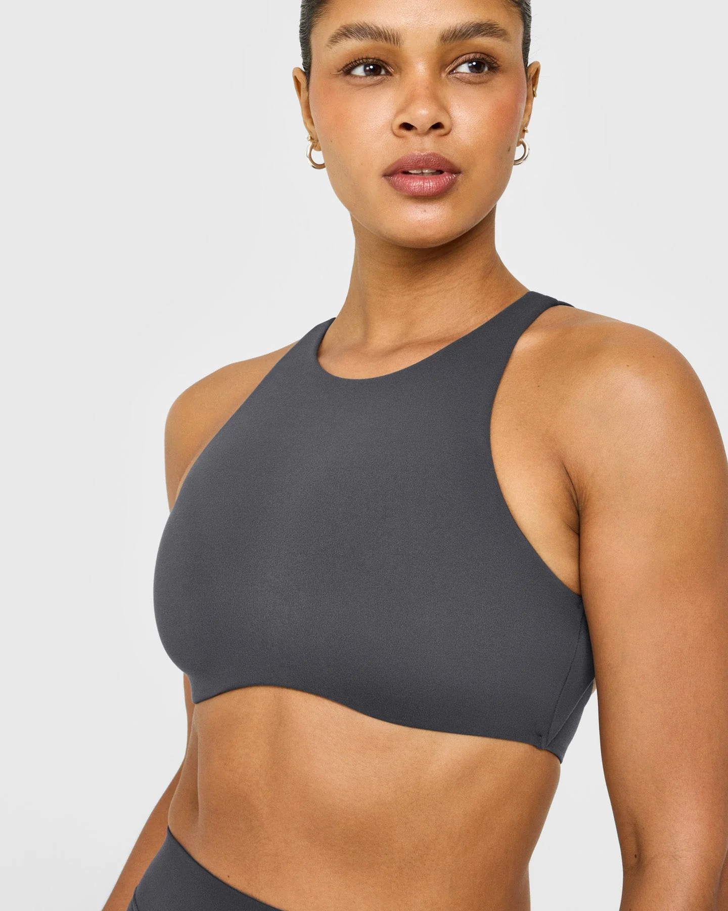 SoftMotion™ High Neck Sports Bra with White Logo | Coal - Image 5