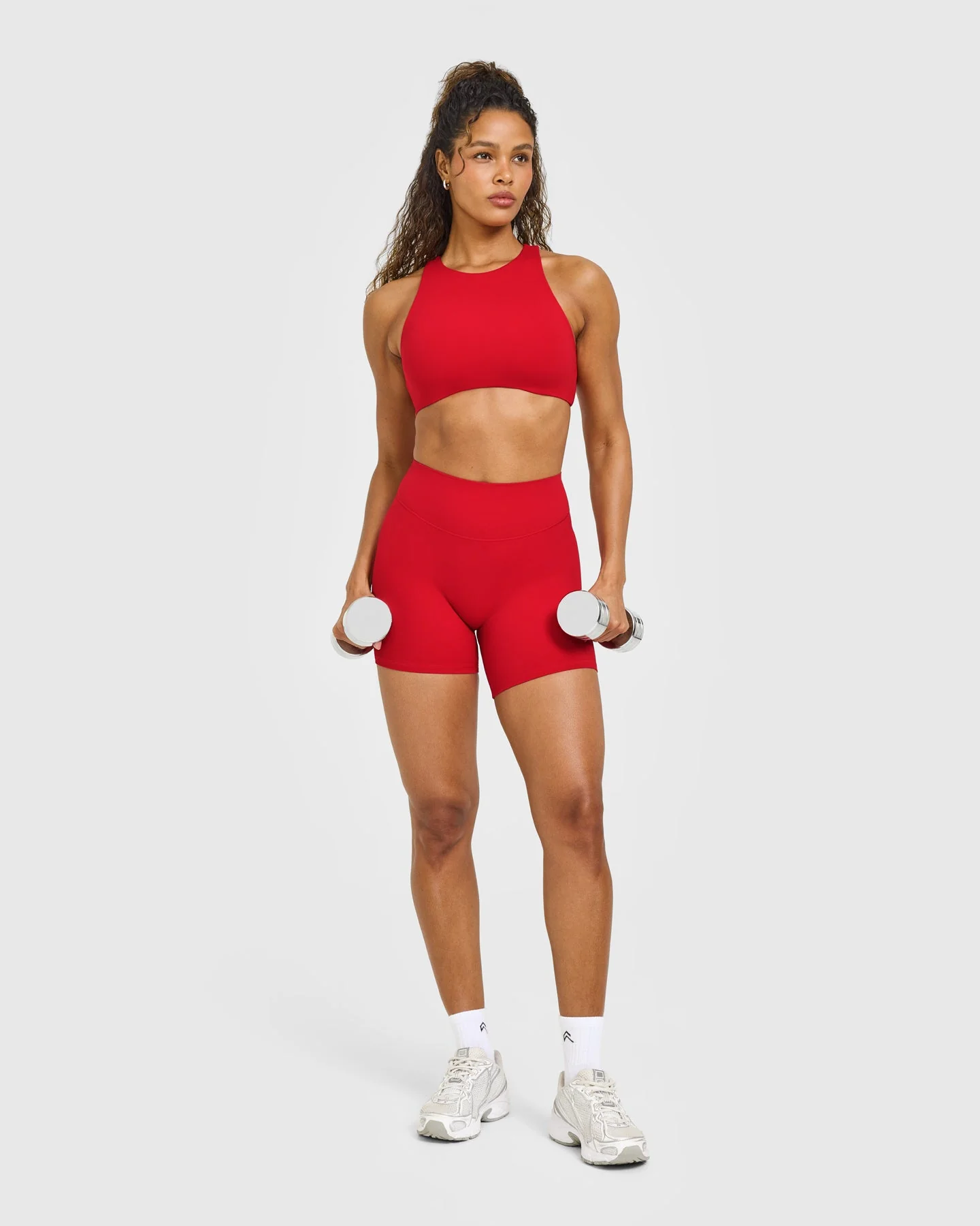 SoftMotion™ High Neck Sports Bra with White Logo | Light Toasted Red - Image 3
