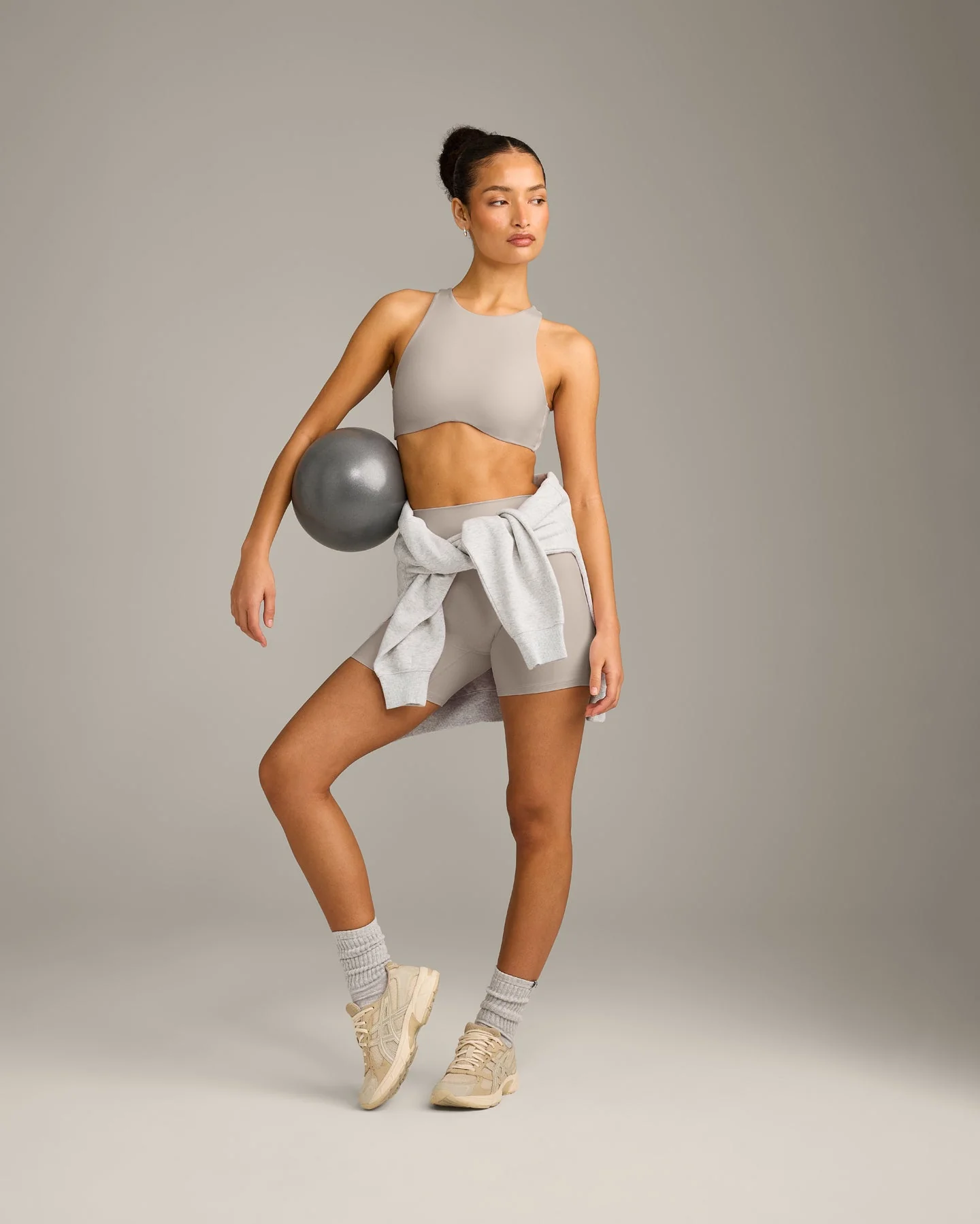 SoftMotion™ High Neck Sports Bra with White Logo | Warm Sand - Image 3