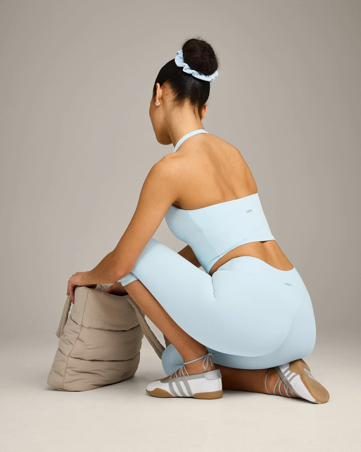 SoftMotion™ High Waisted Capri Leggings with Grey Logo | Cloud Blue - Image 5