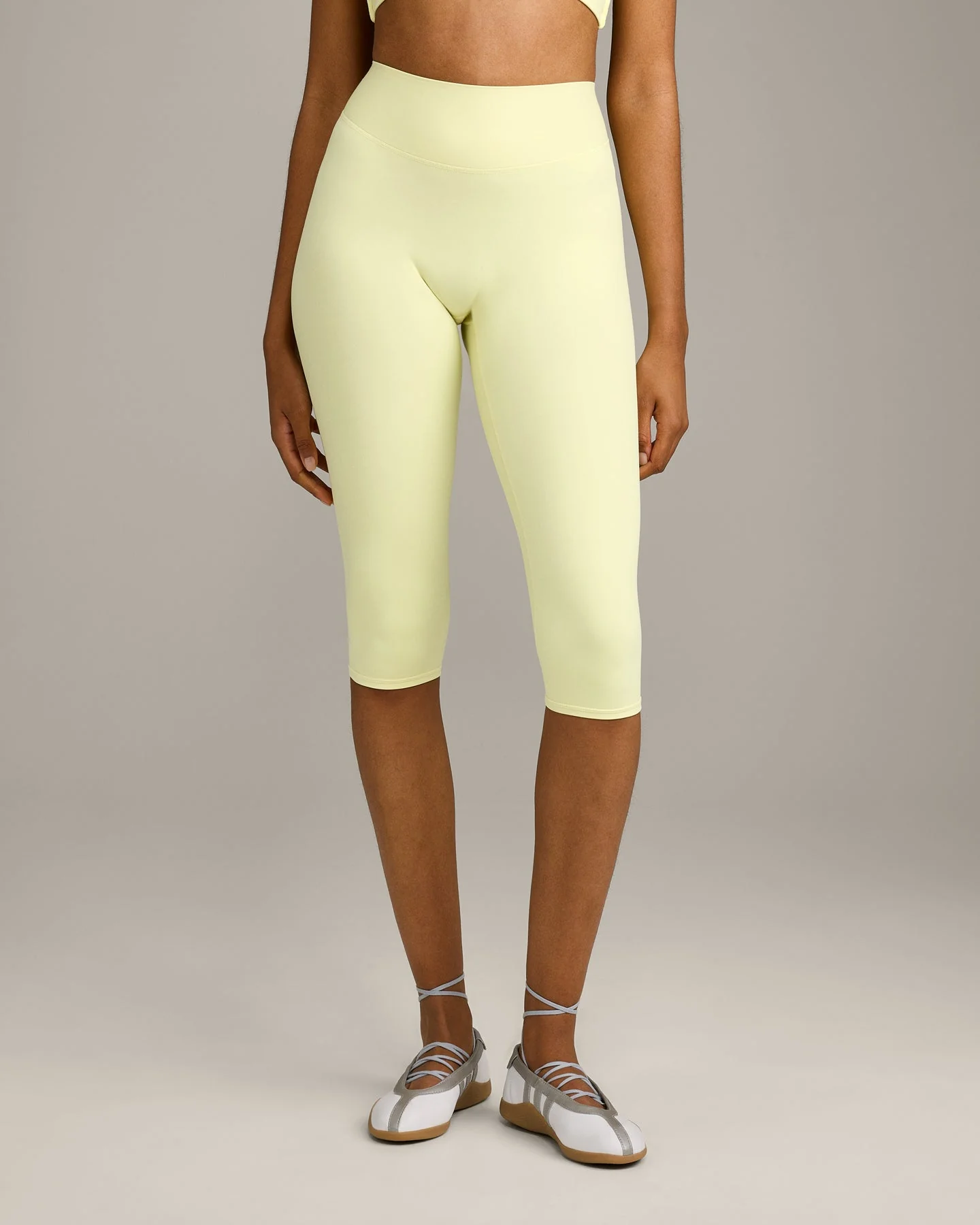 SoftMotion™ High Waisted Capri Leggings with Grey Logo | Pastel Yellow - Image 5