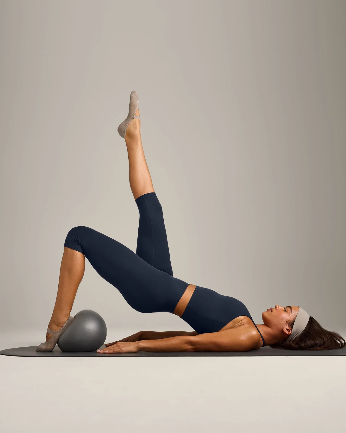 SoftMotion™ High Waisted Capri Leggings with Grey Logo | True Blue - Image 3
