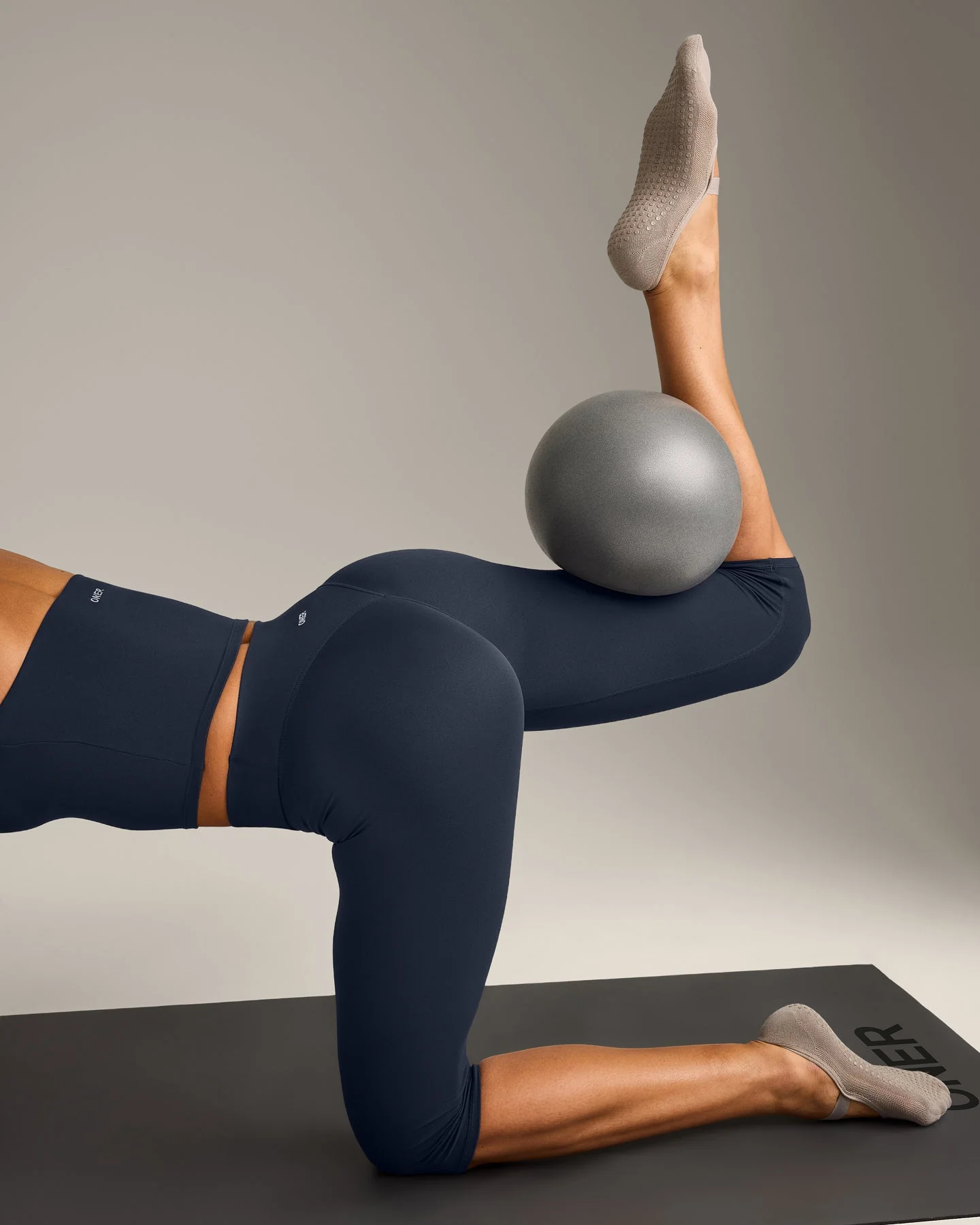 SoftMotion™ High Waisted Capri Leggings with Grey Logo | True Blue - Image 5