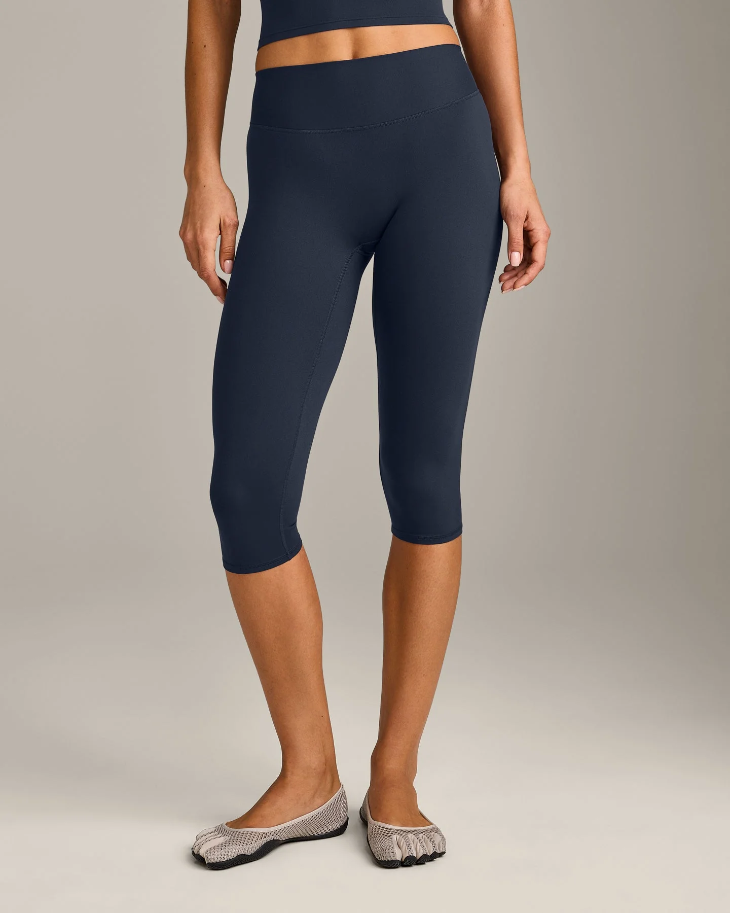 SoftMotion™ High Waisted Capri Leggings with Grey Logo | True Blue - Image 6