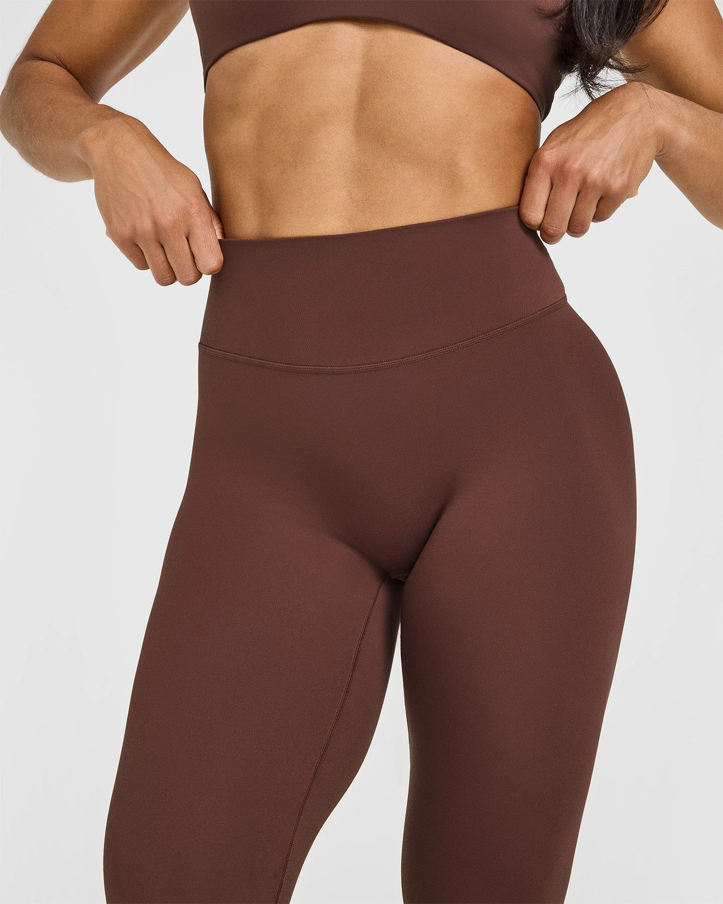 SoftMotion™ High Waisted Capri Leggings with White Logo | Espresso Brown - Image 4