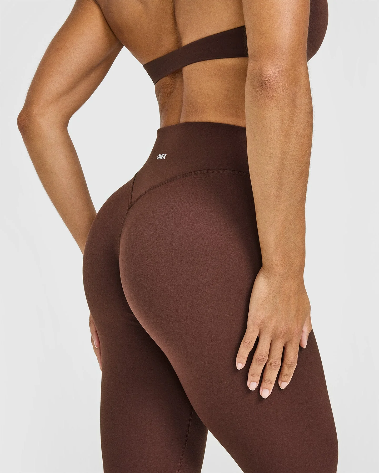 SoftMotion™ High Waisted Capri Leggings with White Logo | Espresso Brown - Image 5