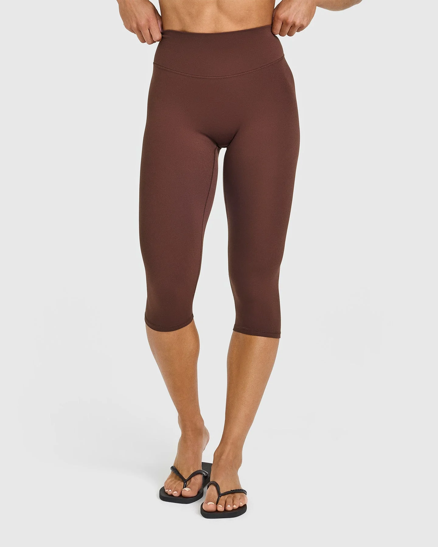 SoftMotion™ High Waisted Capri Leggings with White Logo | Espresso Brown - Image 6
