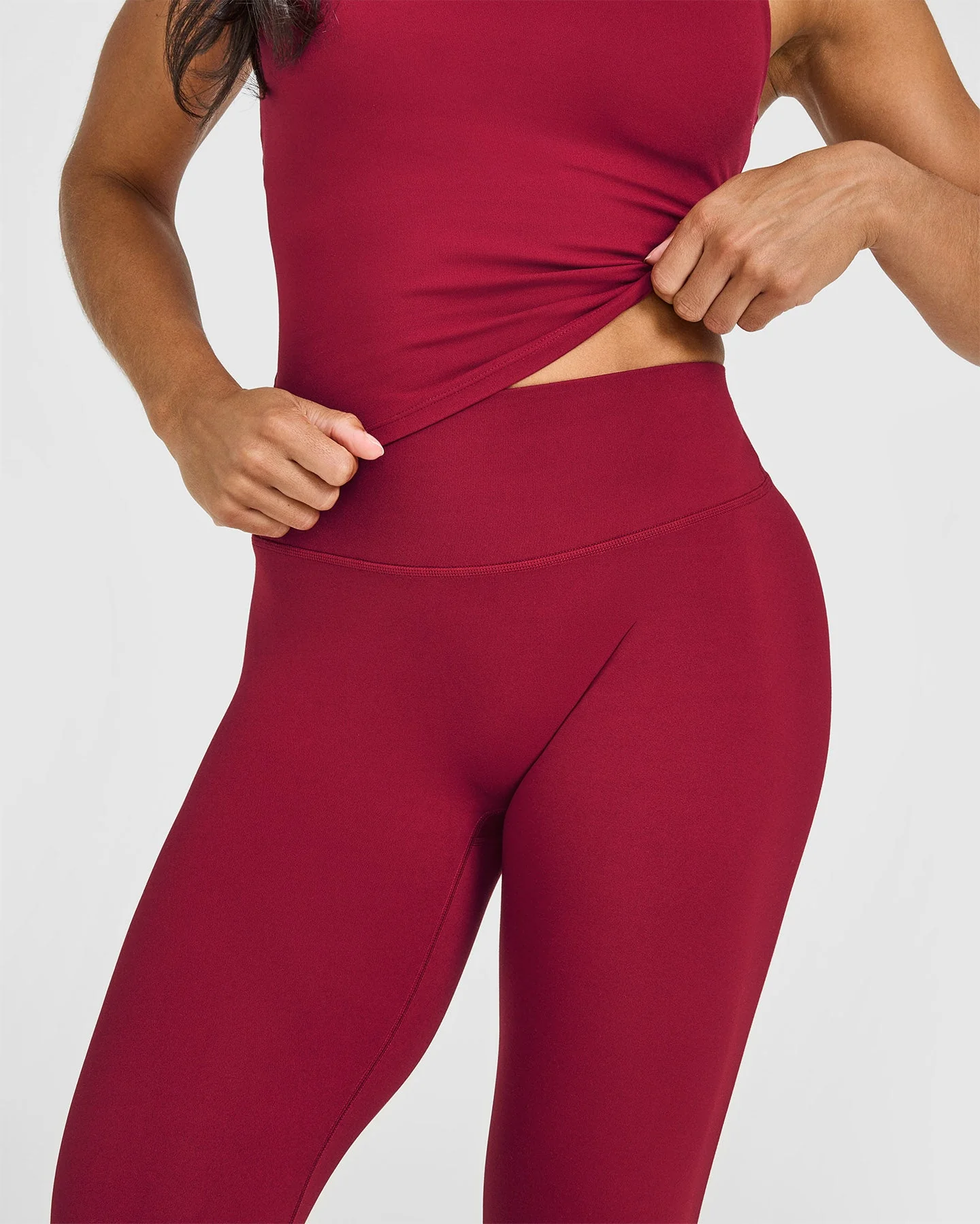 SoftMotion™ High Waisted Capri Leggings with White Logo | Ruby Red - Image 5