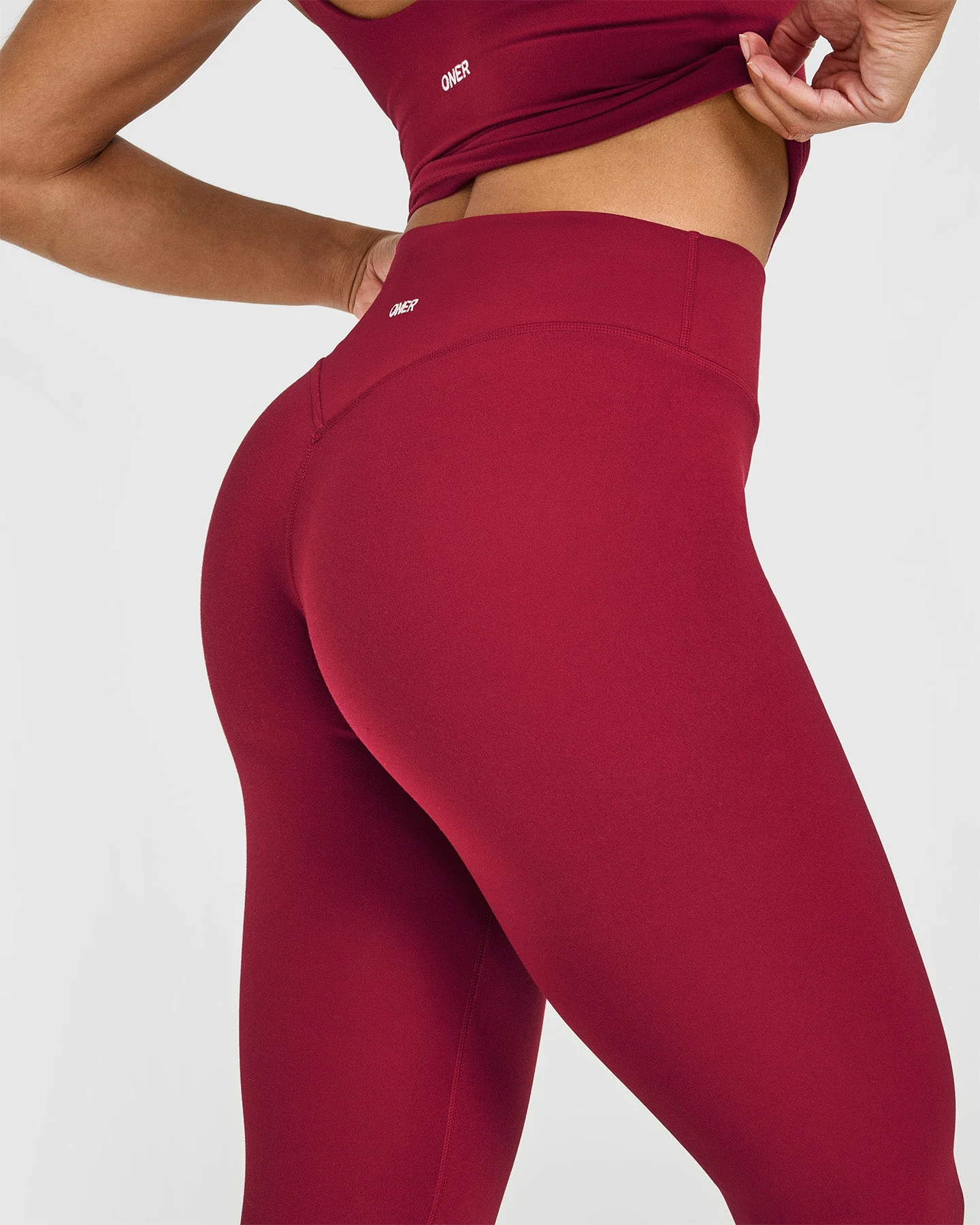 SoftMotion™ High Waisted Capri Leggings with White Logo | Ruby Red - Image 6