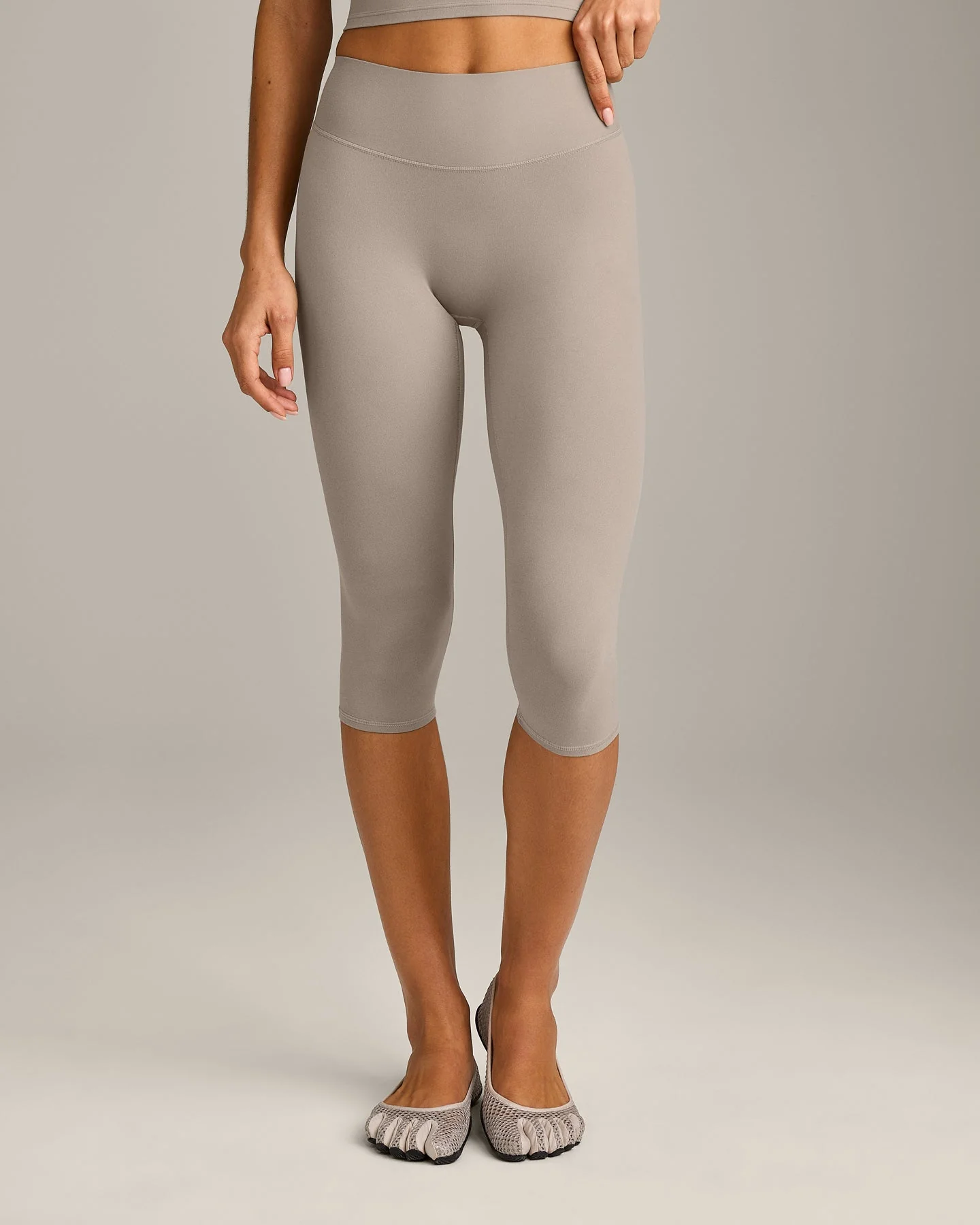 SoftMotion™ High Waisted Capri Leggings with White Logo | Warm Sand - Image 6