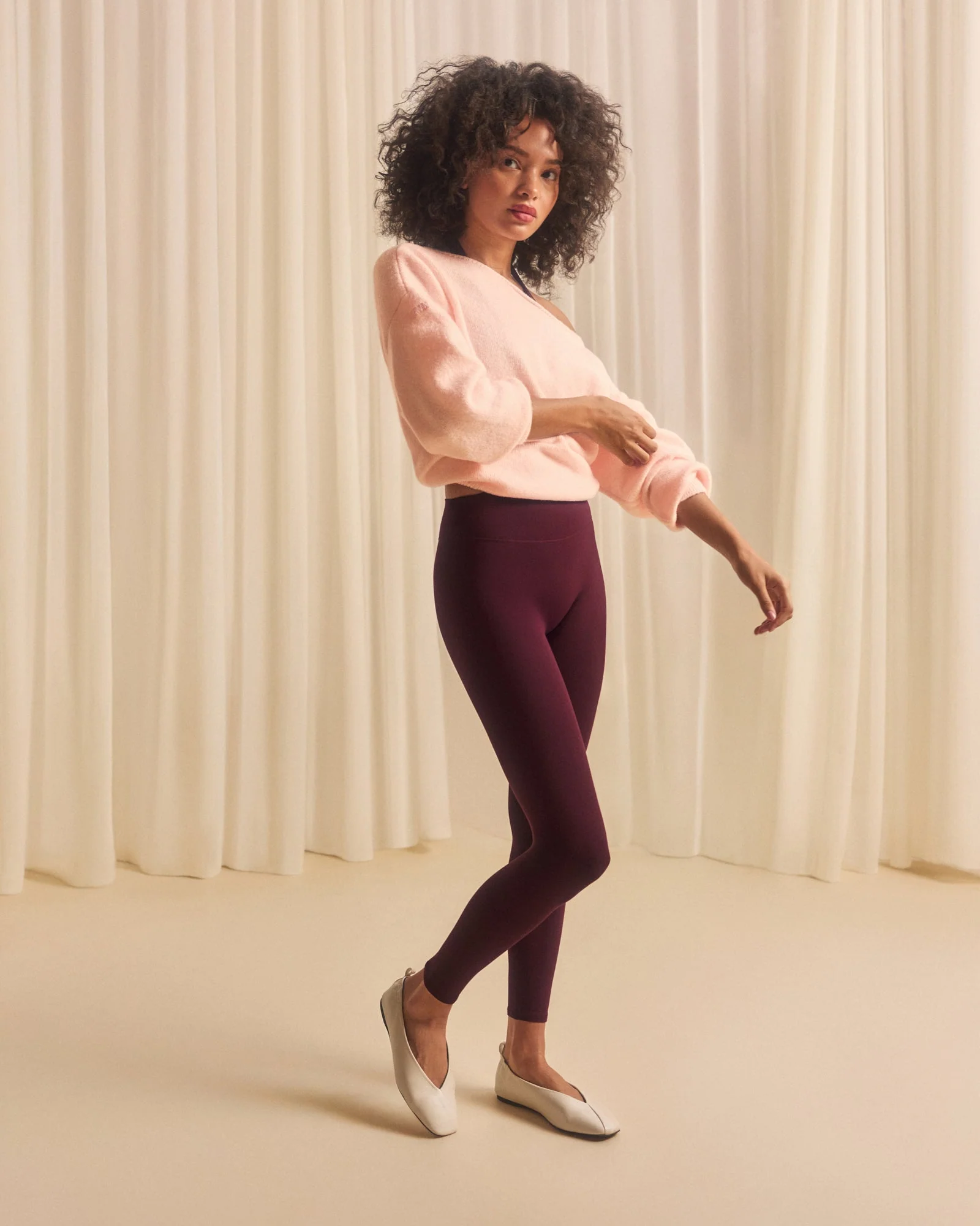 SoftMotion™ High Waisted Leggings with Grey Logo | Cherry Lacquer Purple - Image 2