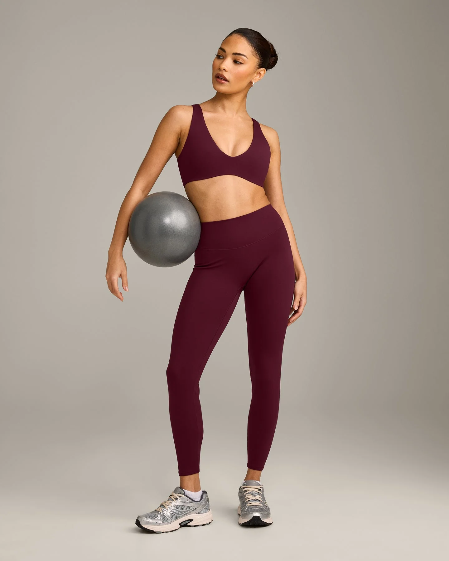 SoftMotion™ High Waisted Leggings with Grey Logo | Cherry Lacquer Purple - Image 3