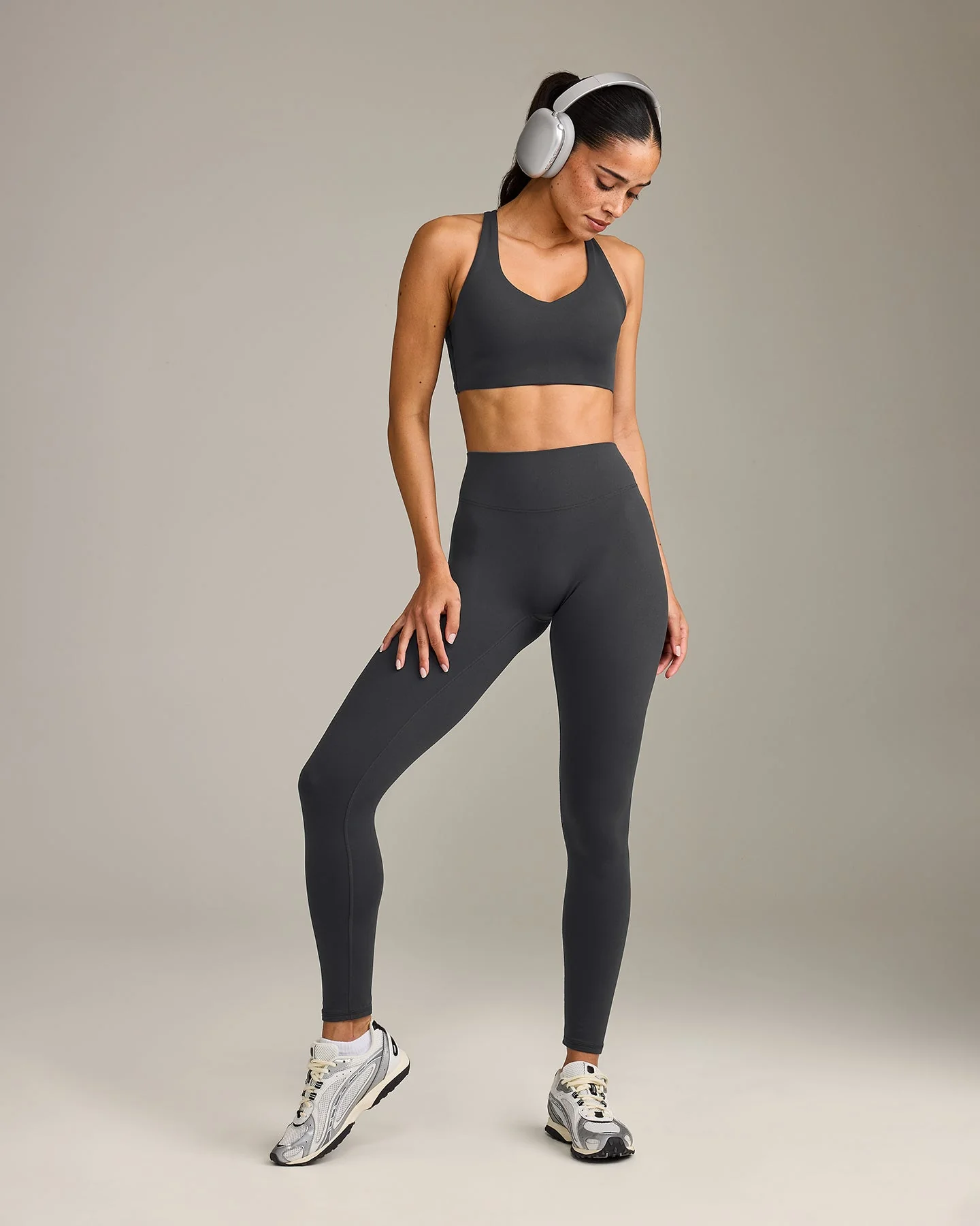 SoftMotion™ High Waisted Leggings with Grey Logo | Coal - Image 3