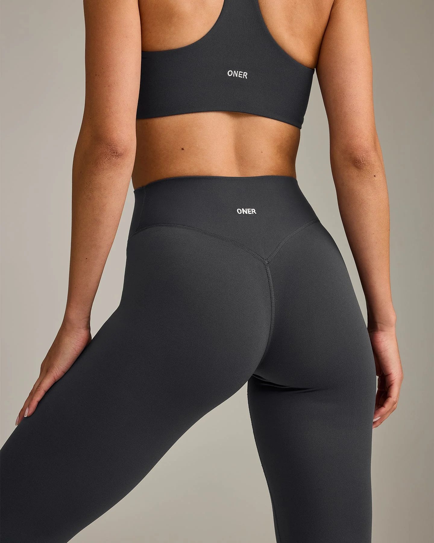 SoftMotion™ High Waisted Leggings with Grey Logo | Coal - Image 4