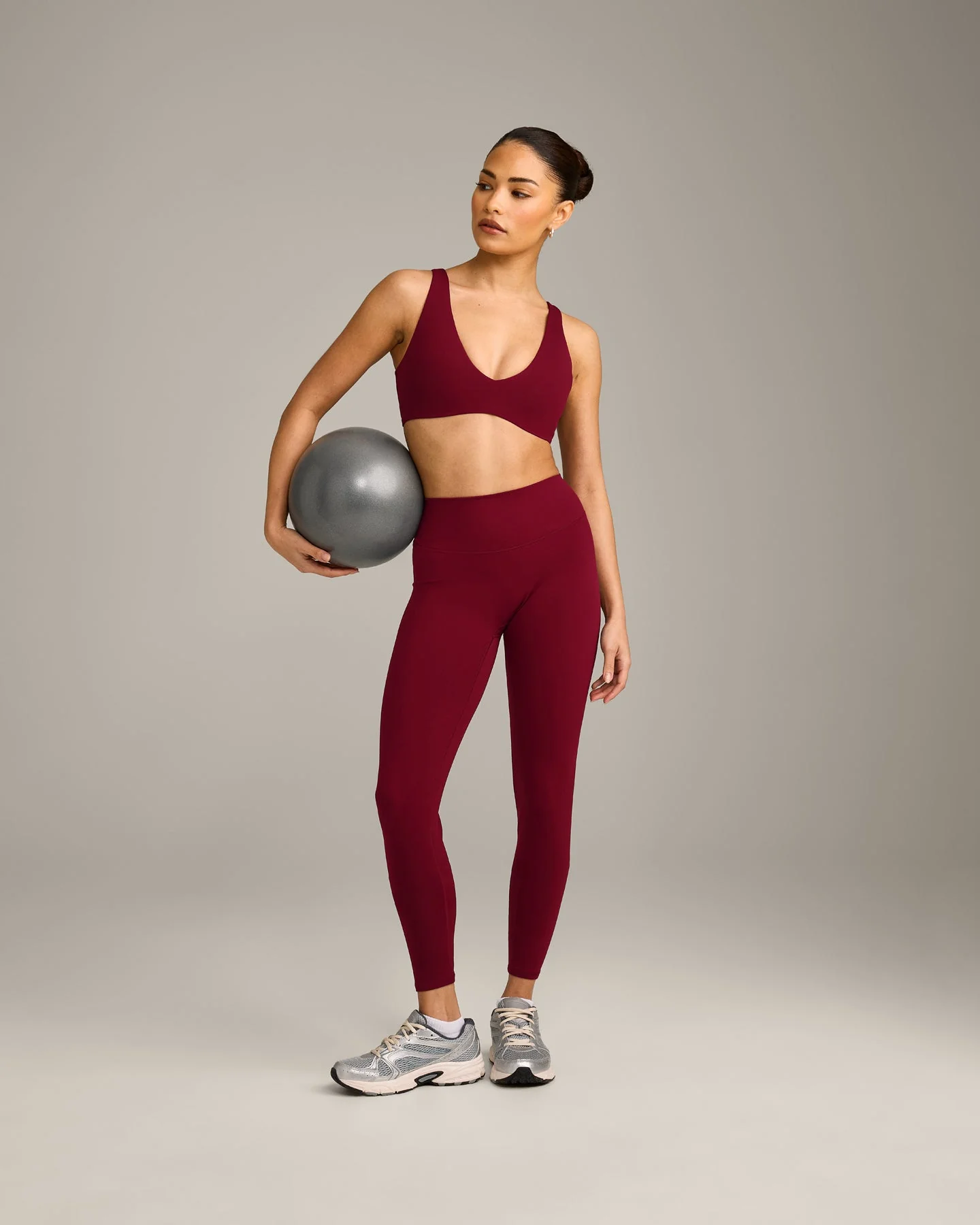 SoftMotion™ High Waisted Leggings with Grey Logo | Ruby Red - Image 3