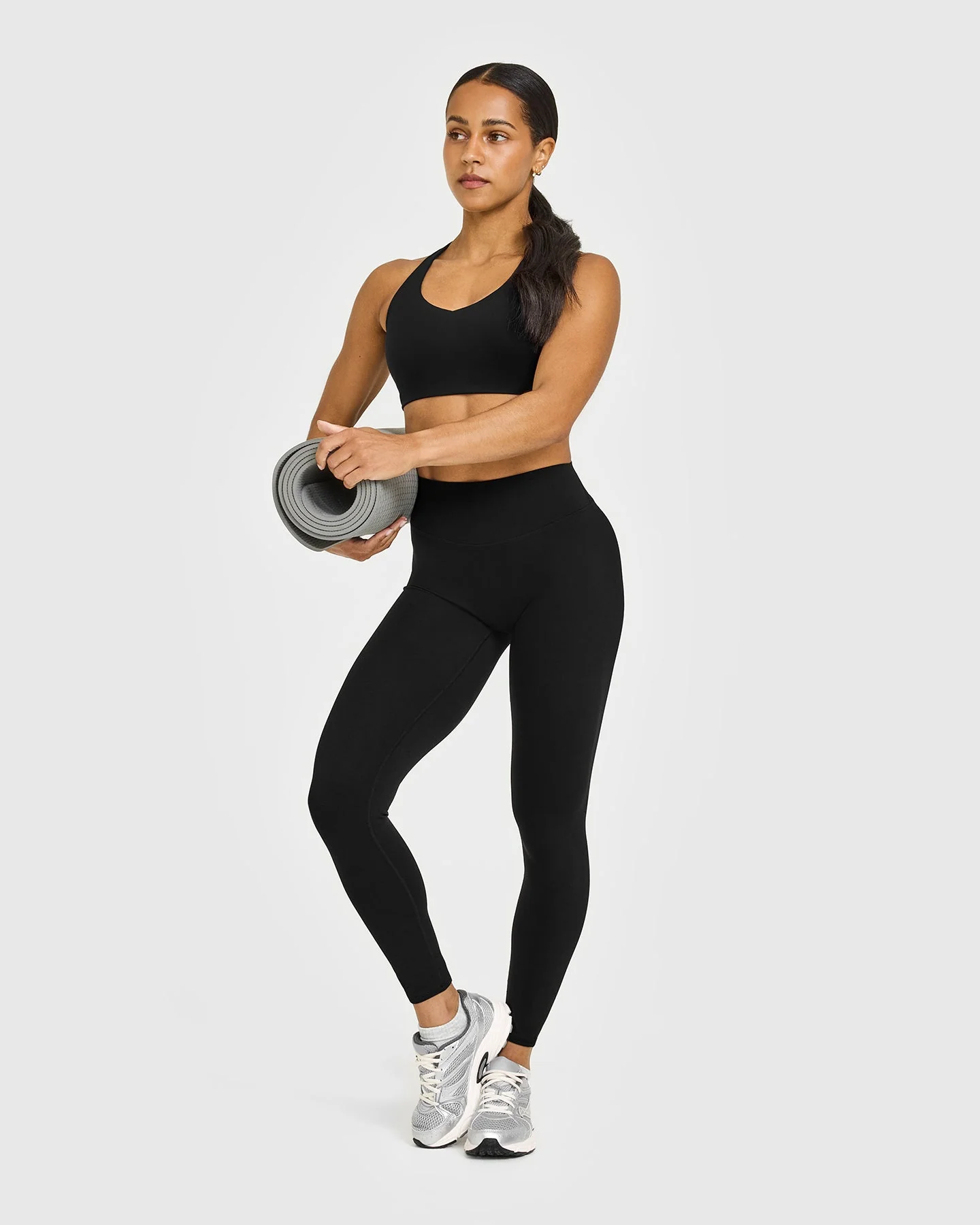 SoftMotion™ High Waisted Leggings with White Logo | Black - Image 3