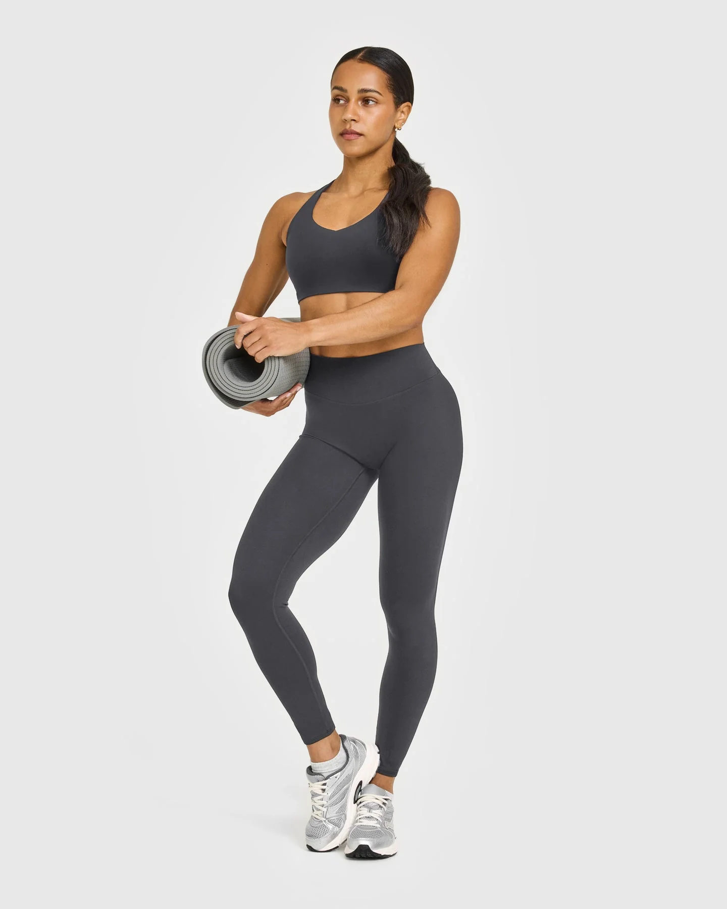 SoftMotion™ High Waisted Leggings with White Logo | Coal - Image 3
