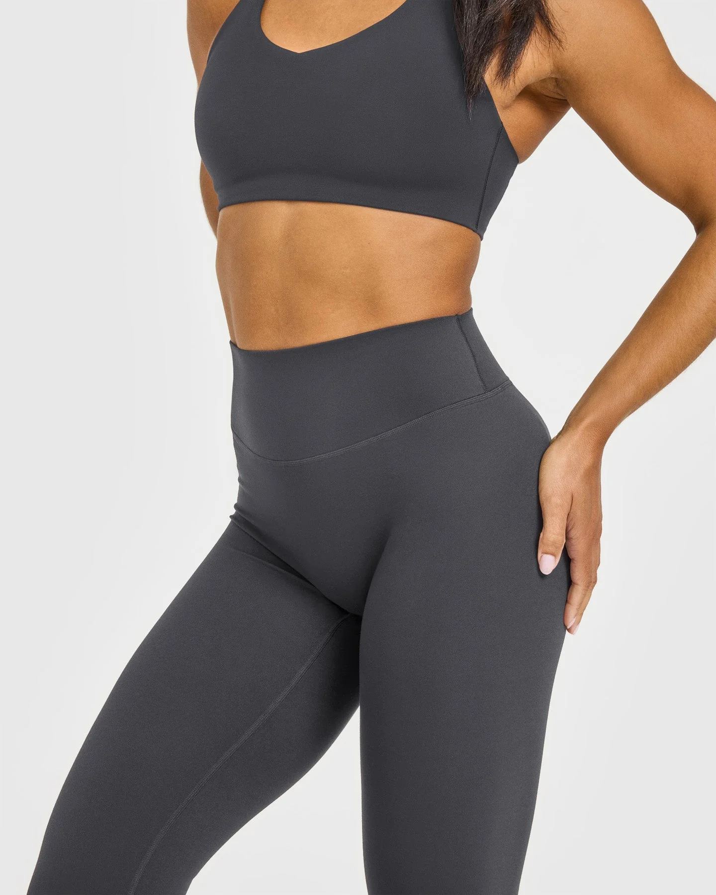 SoftMotion™ High Waisted Leggings with White Logo | Coal - Image 5