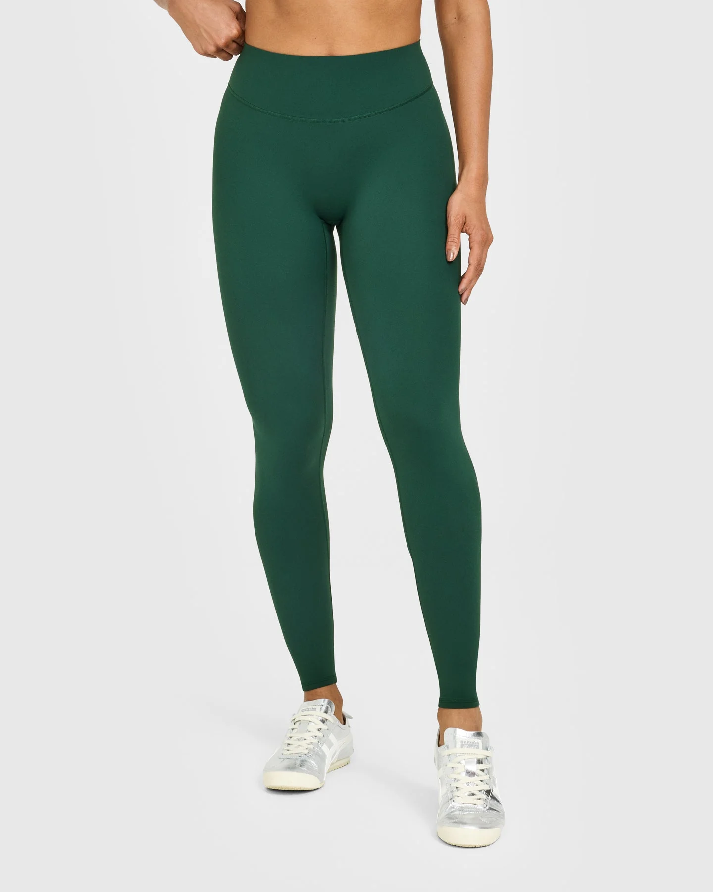 SoftMotion™ High Waisted Leggings with White Logo | Dark Racing Green - Image 2