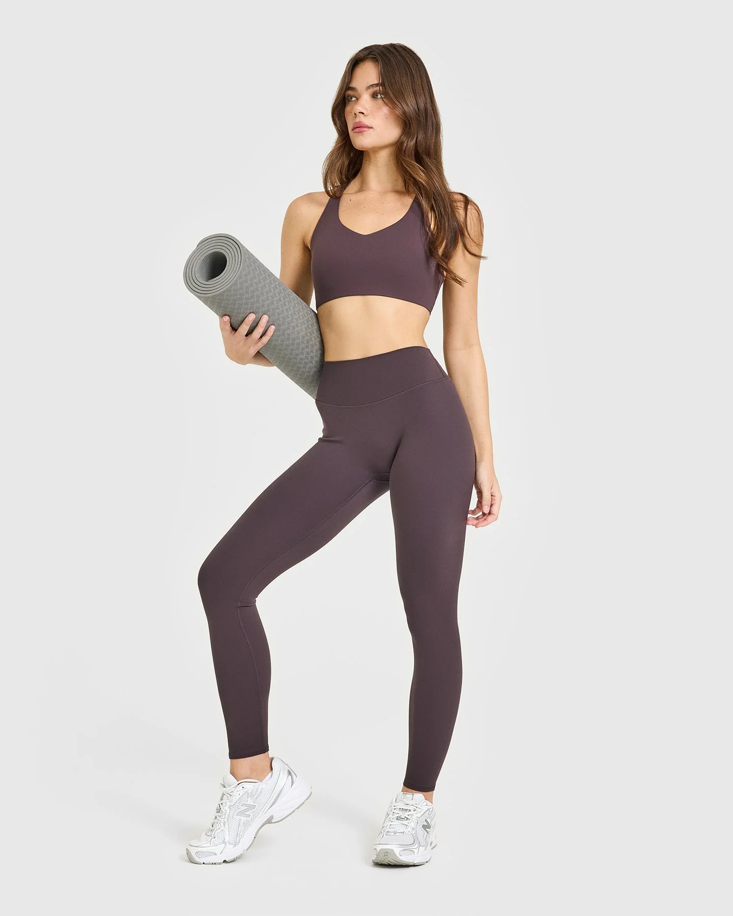SoftMotion™ High Waisted Leggings with White Logo | Dark Umber Brown - Image 3