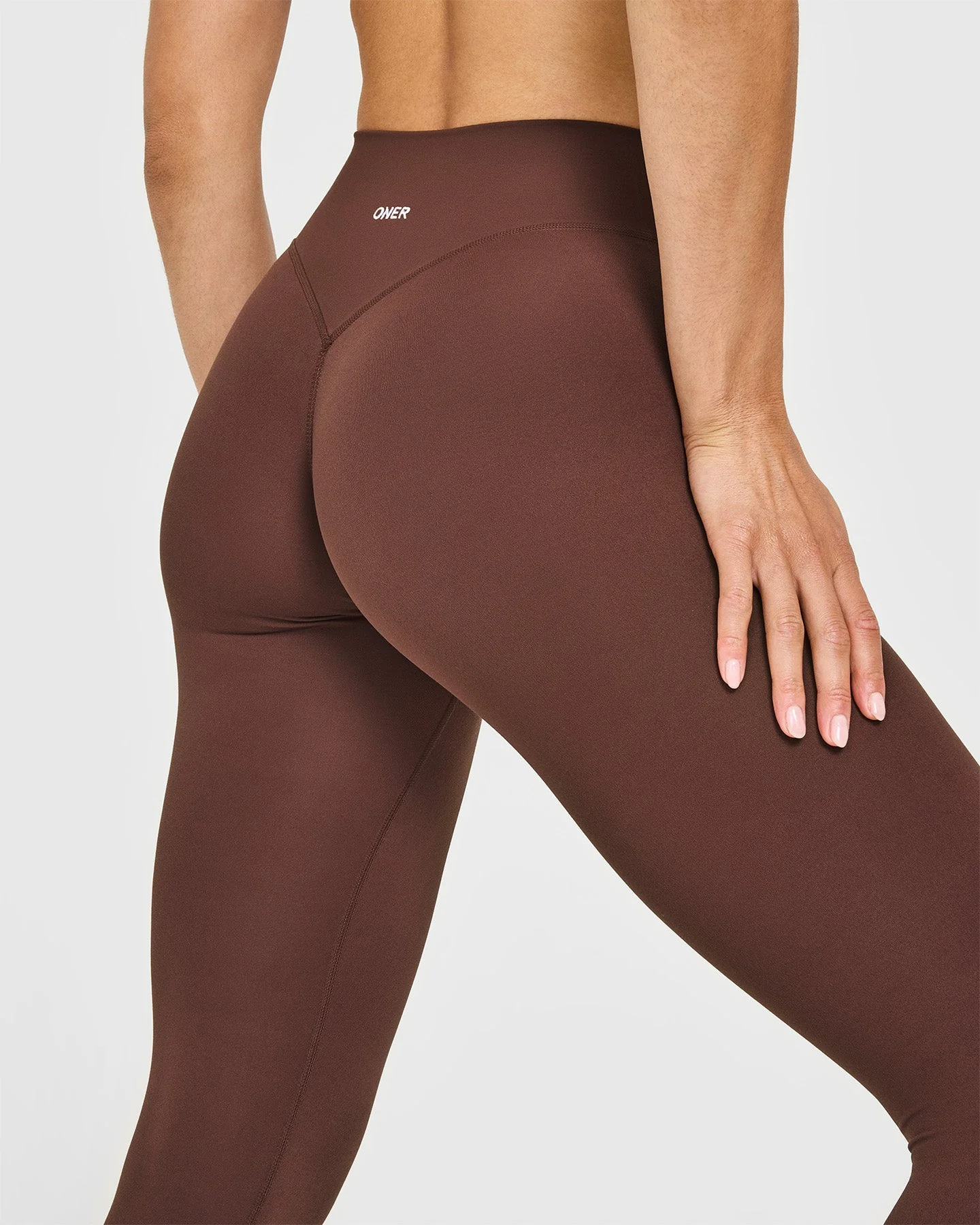 SoftMotion™ High Waisted Leggings with White Logo | Espresso Brown - Image 4