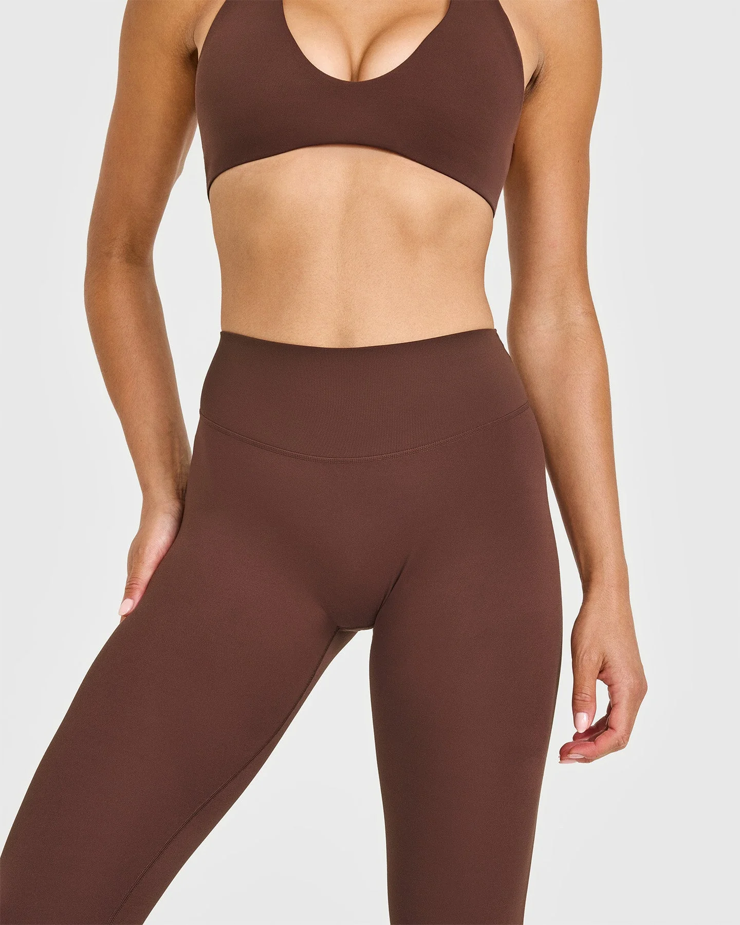 SoftMotion™ High Waisted Leggings with White Logo | Espresso Brown - Image 5