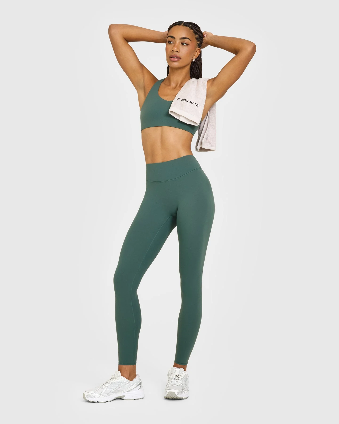 SoftMotion™ High Waisted Leggings with White Logo | Iced Green - Image 3
