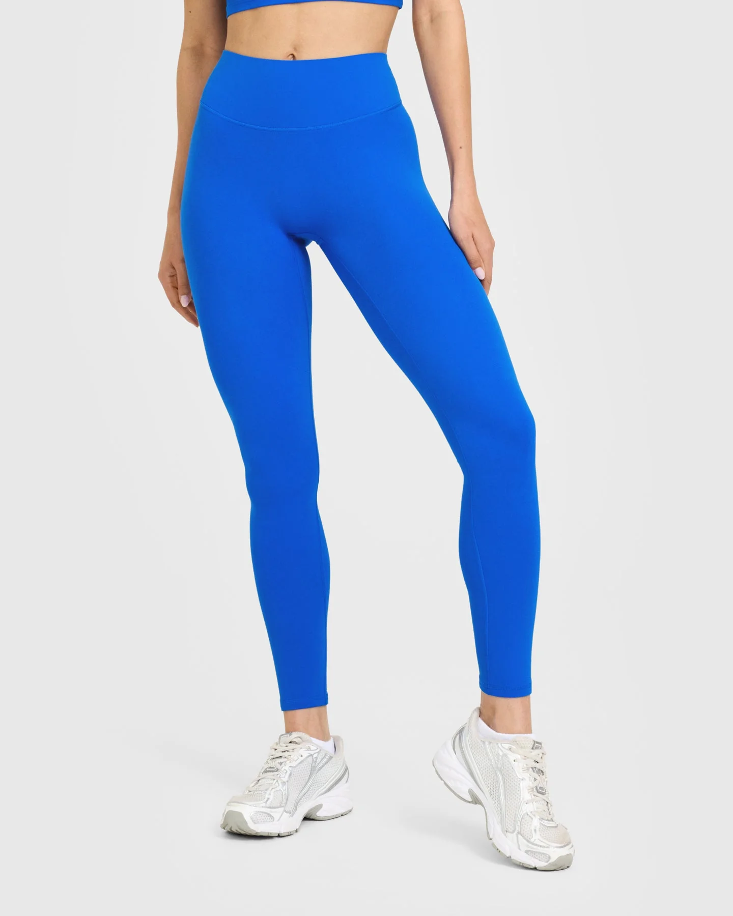 SoftMotion™ High Waisted Leggings with White Logo | Light Cobalt Blue - Image 2
