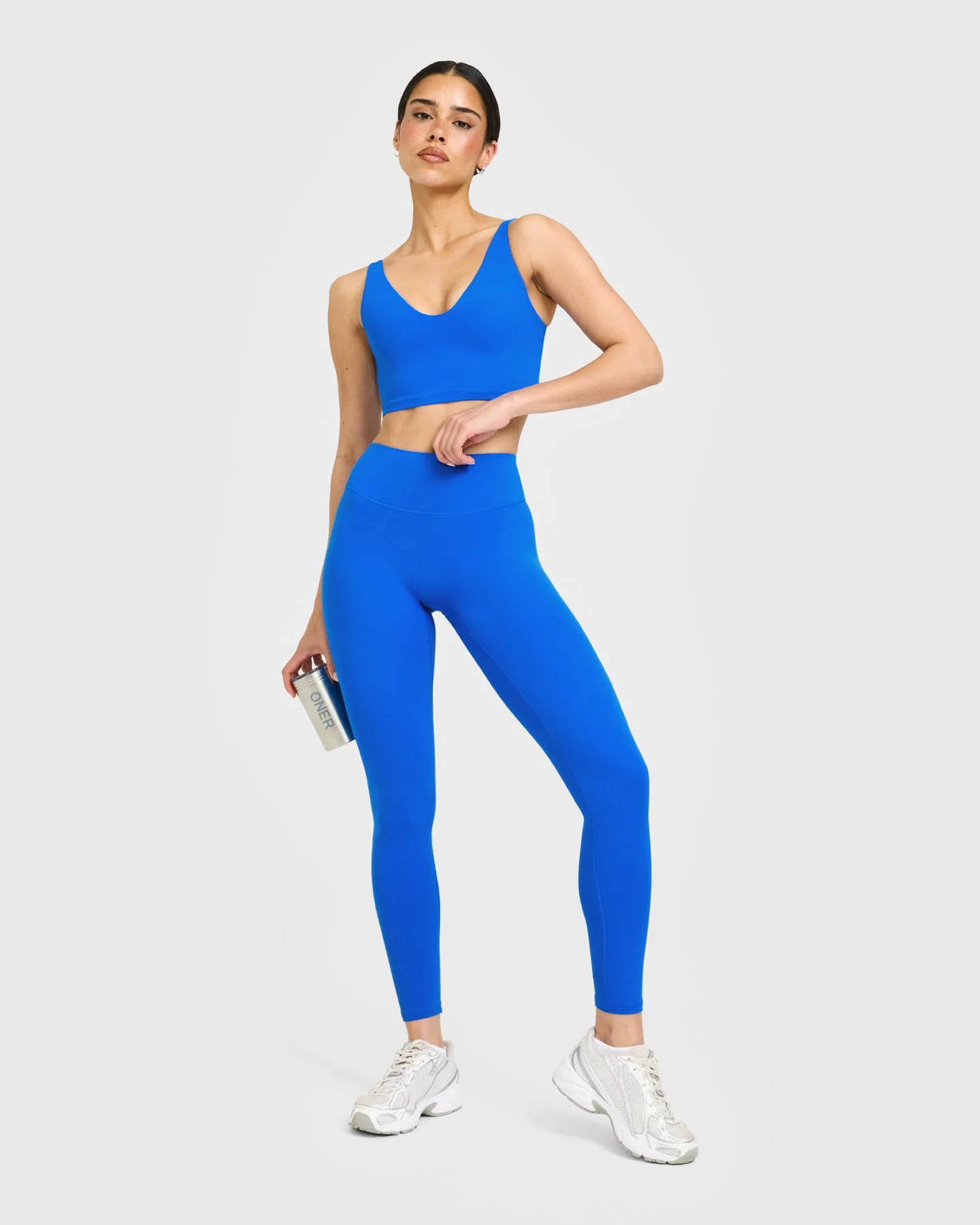 SoftMotion™ High Waisted Leggings with White Logo | Light Cobalt Blue - Image 3