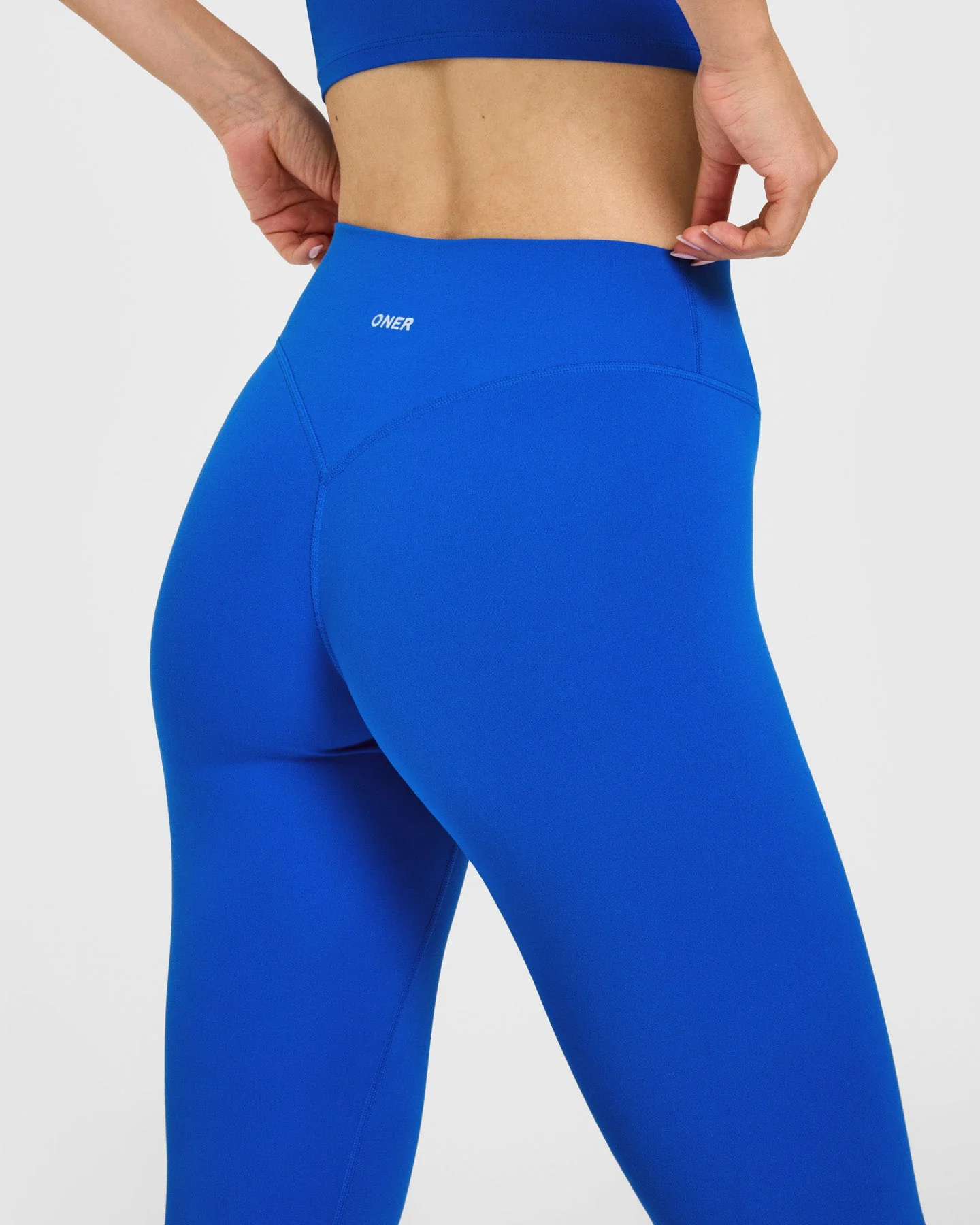 SoftMotion™ High Waisted Leggings with White Logo | Light Cobalt Blue - Image 4