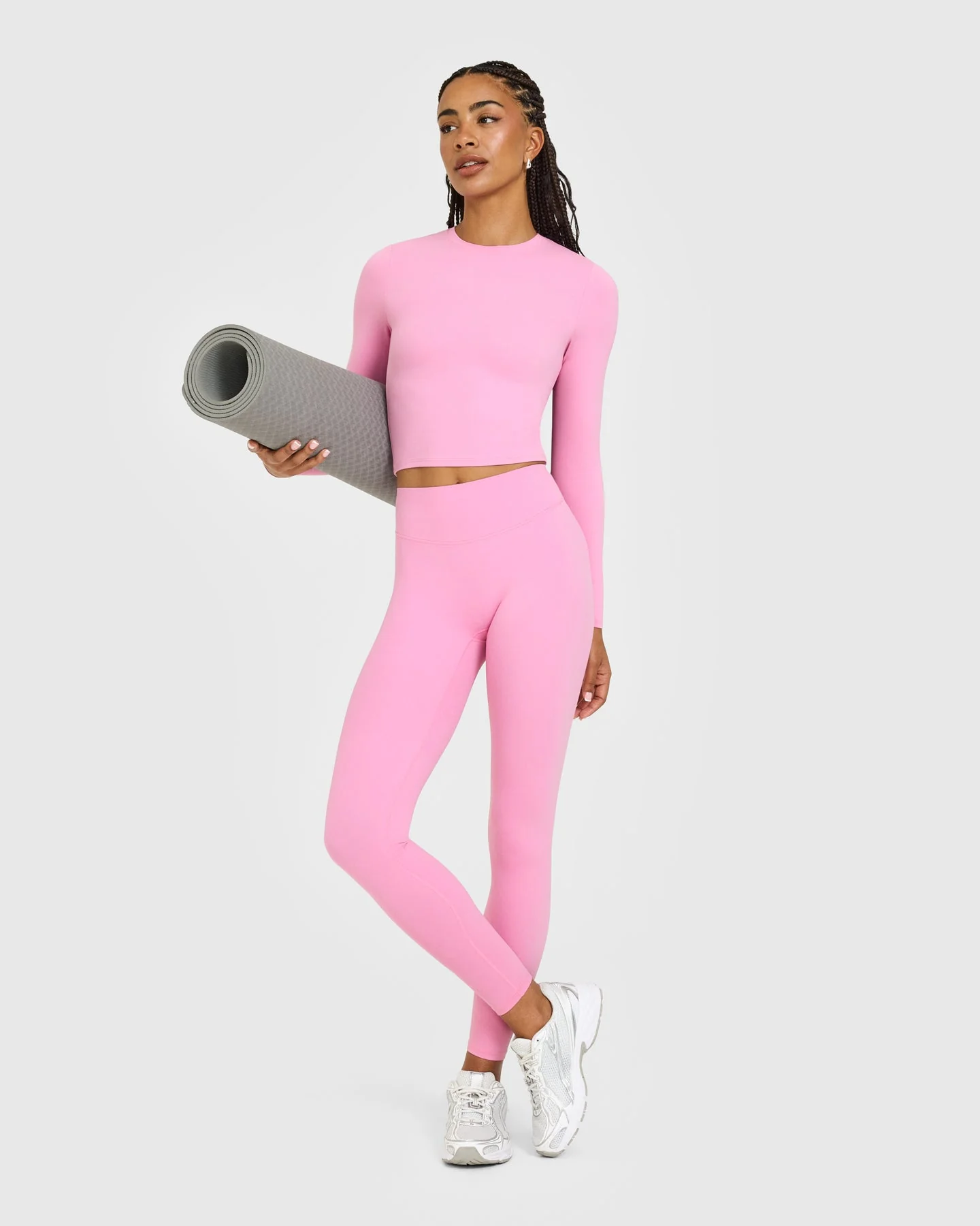 SoftMotion™ High Waisted Leggings with White Logo | Rose Pink - Image 3