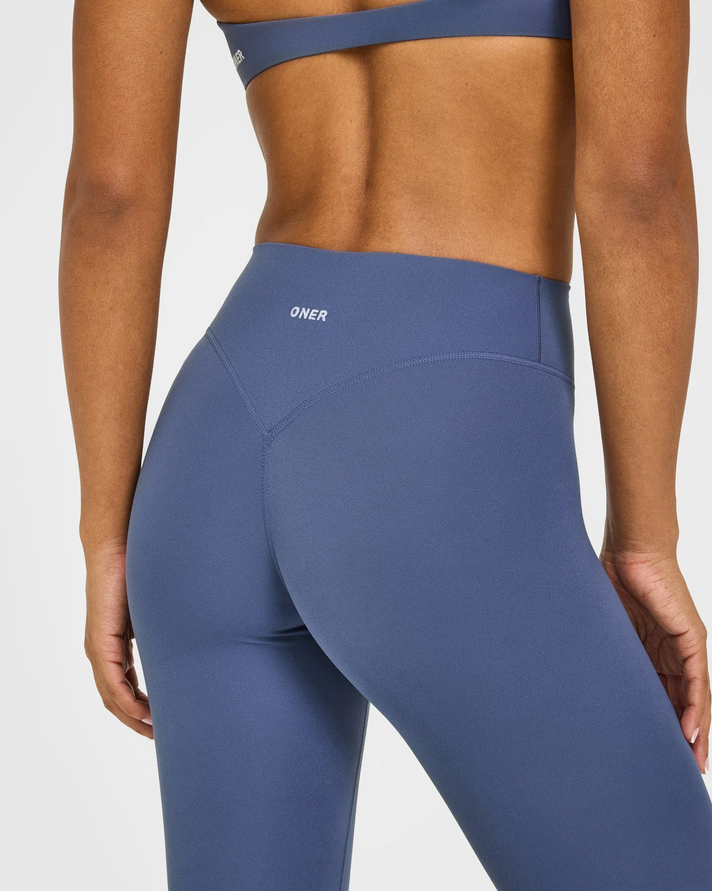 SoftMotion™ High Waisted Leggings with White Logo | Slate Blue - Image 4