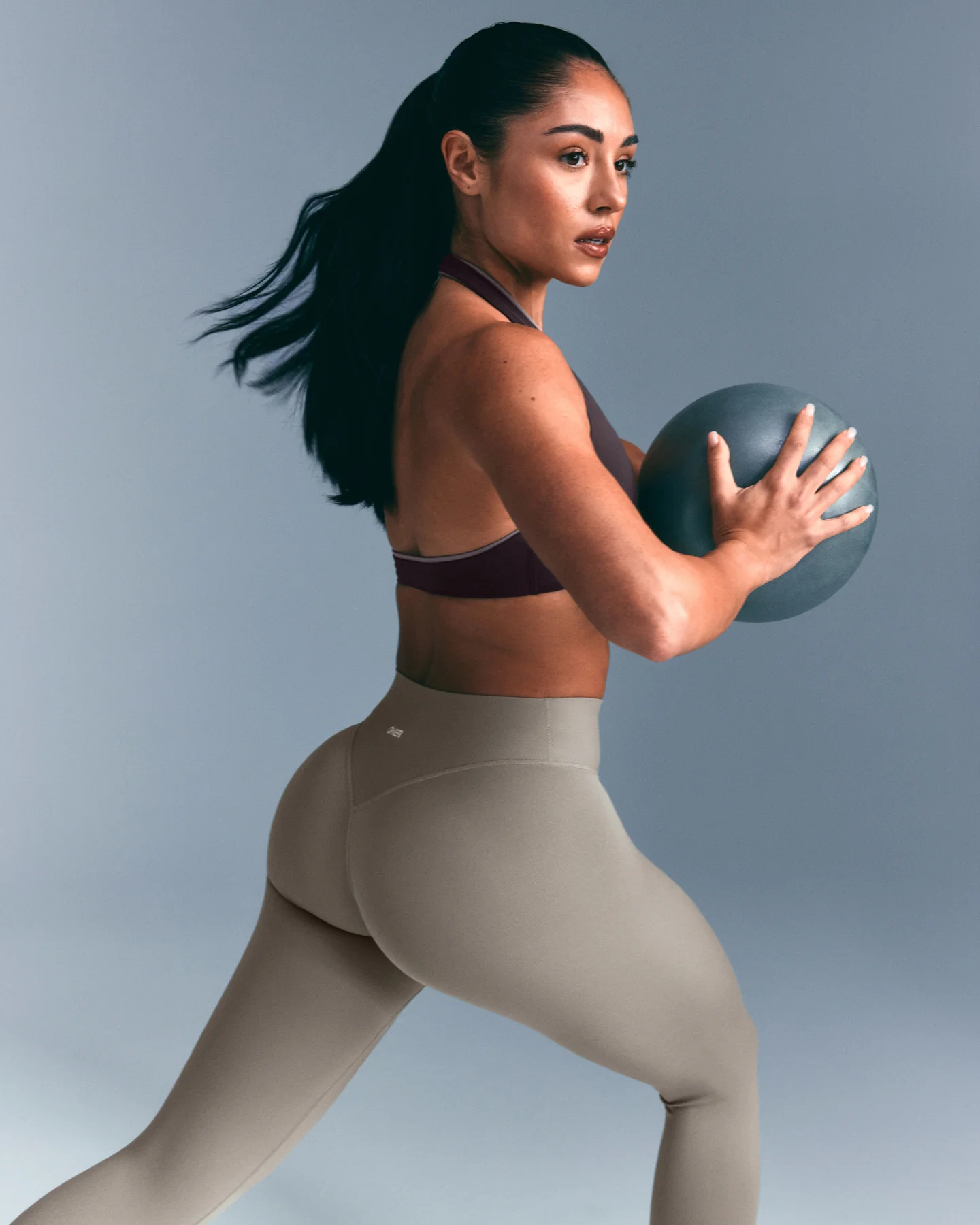 SoftMotion™ High Waisted Leggings with White Logo | Warm Sand - Image 2