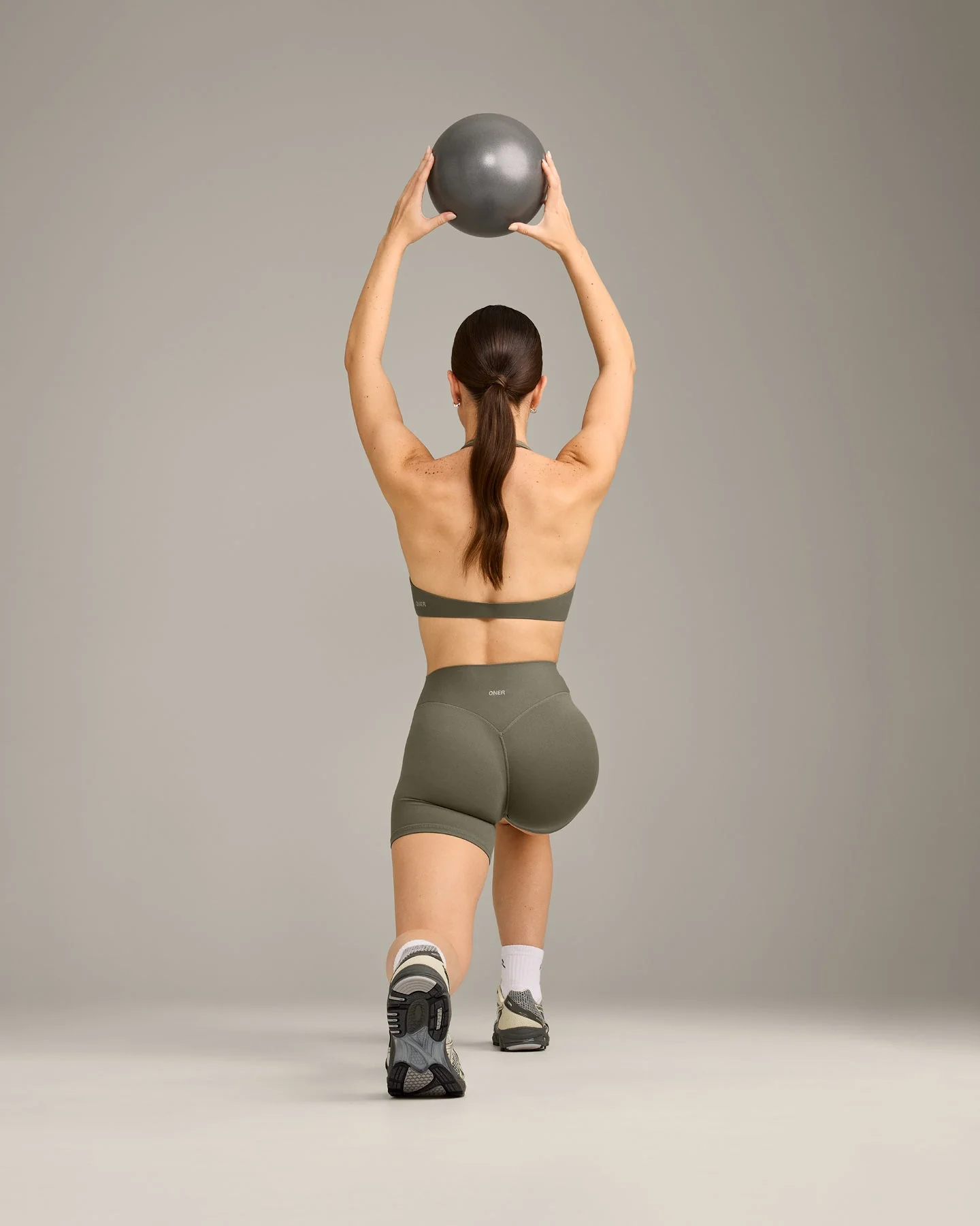 SoftMotion™ High Waisted Shorts 6" with Grey Logo | Alpine Green - Image 3