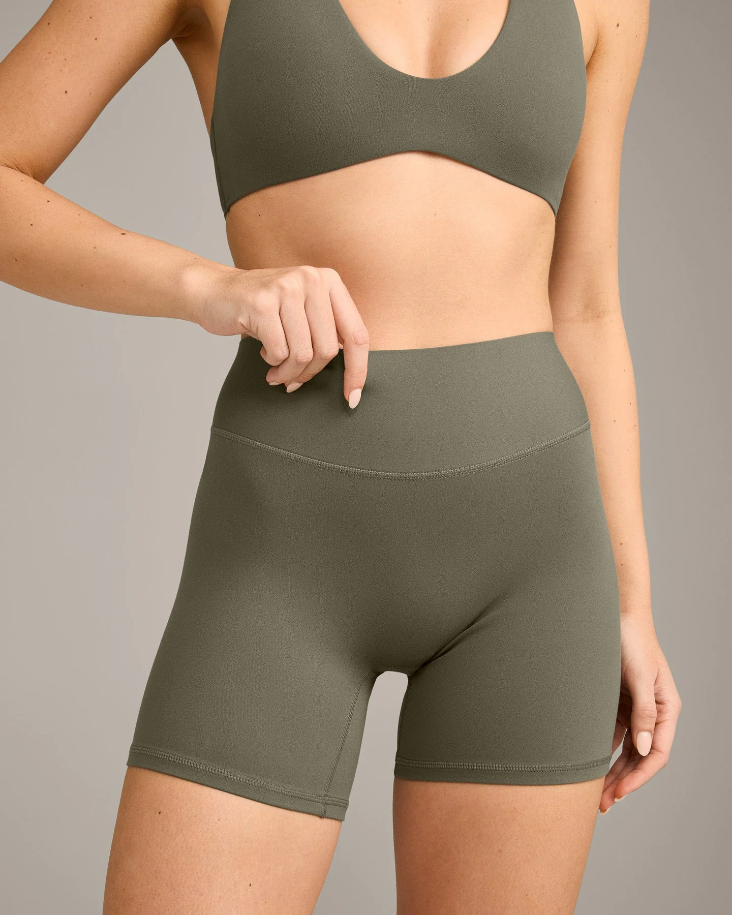 SoftMotion™ High Waisted Shorts 6" with Grey Logo | Alpine Green - Image 5