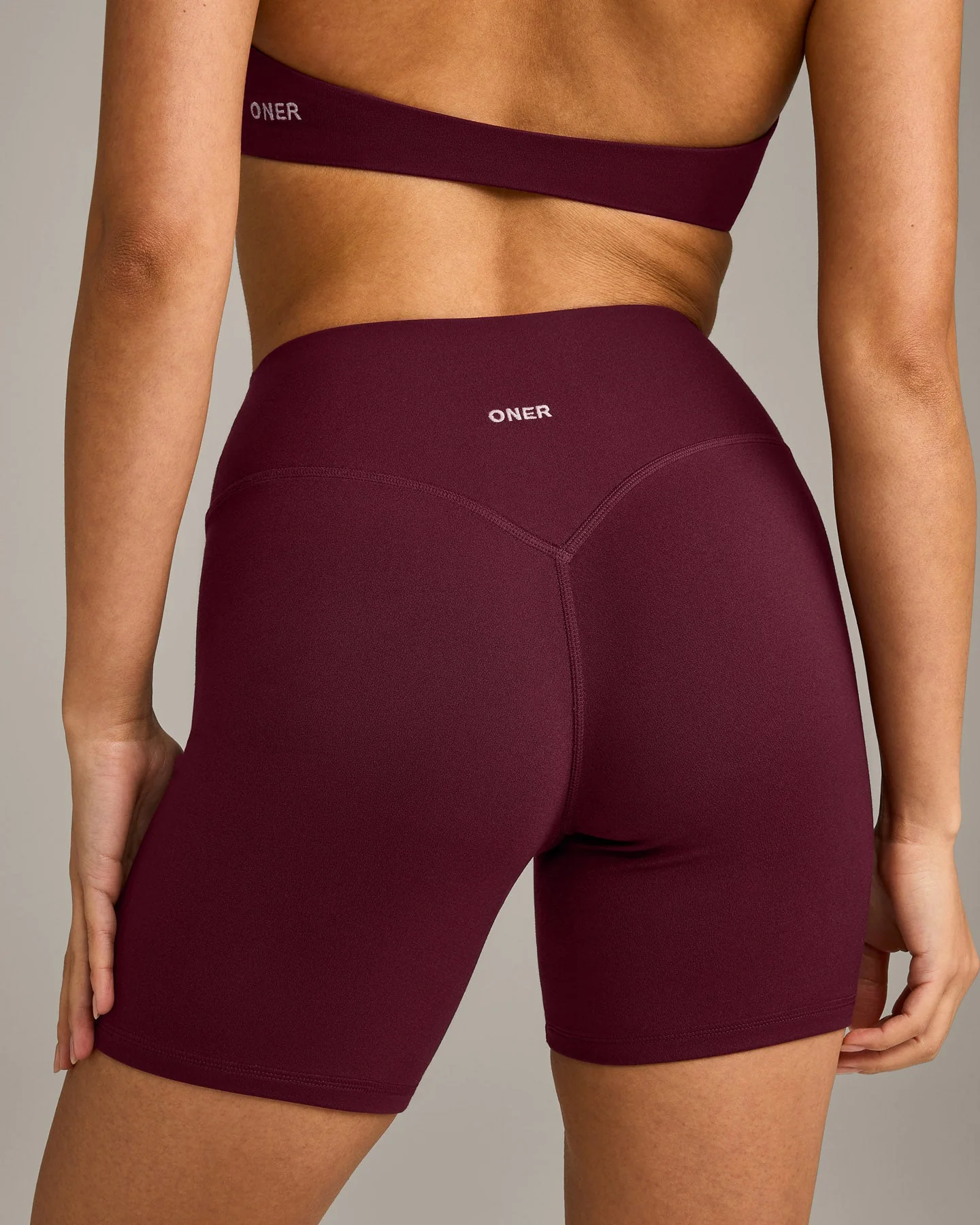 SoftMotion™ High Waisted Shorts 6" with Grey Logo | Cherry Lacquer Purple - Image 4