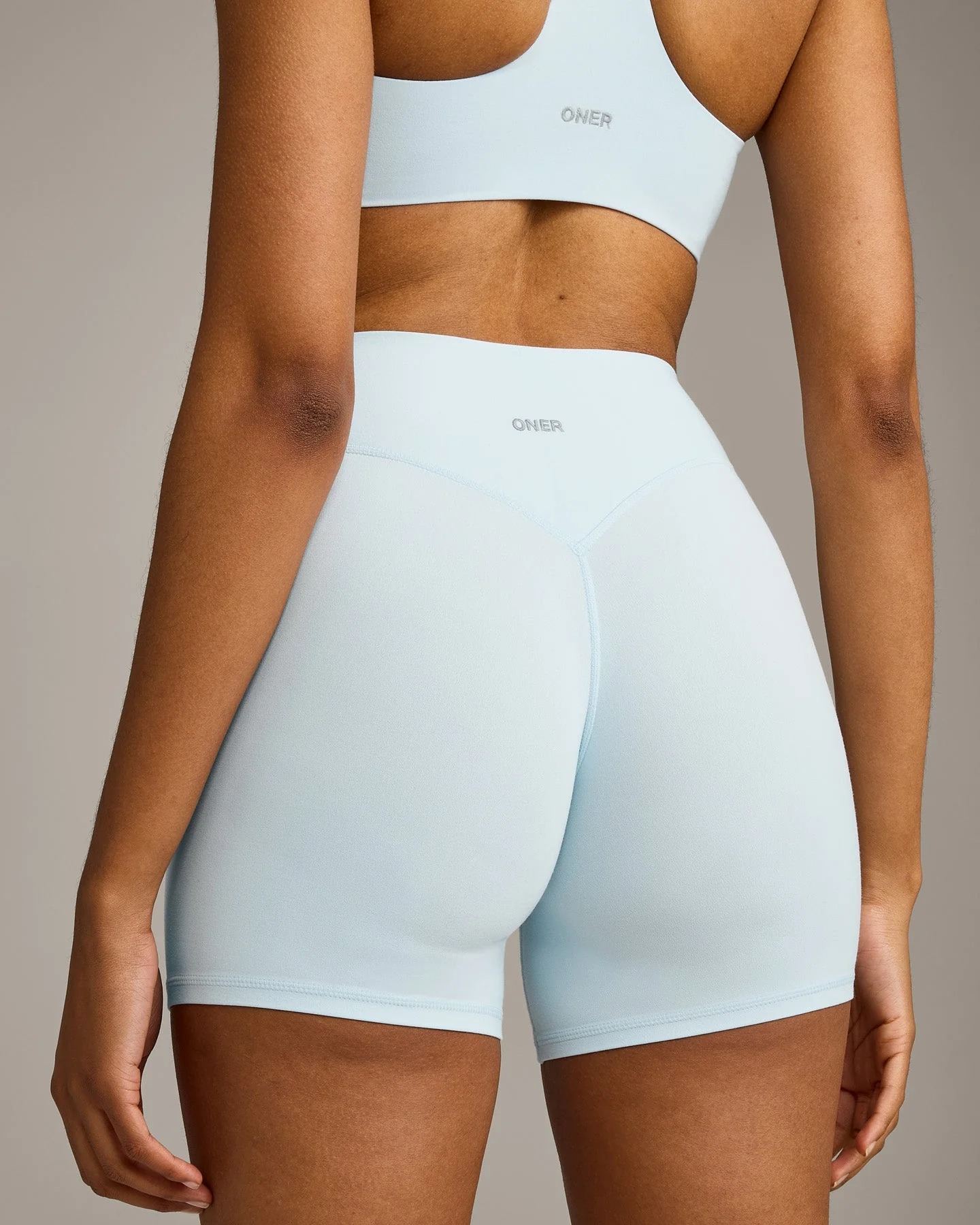 SoftMotion™ High Waisted Shorts 6" with Grey Logo | Cloud Blue - Image 4