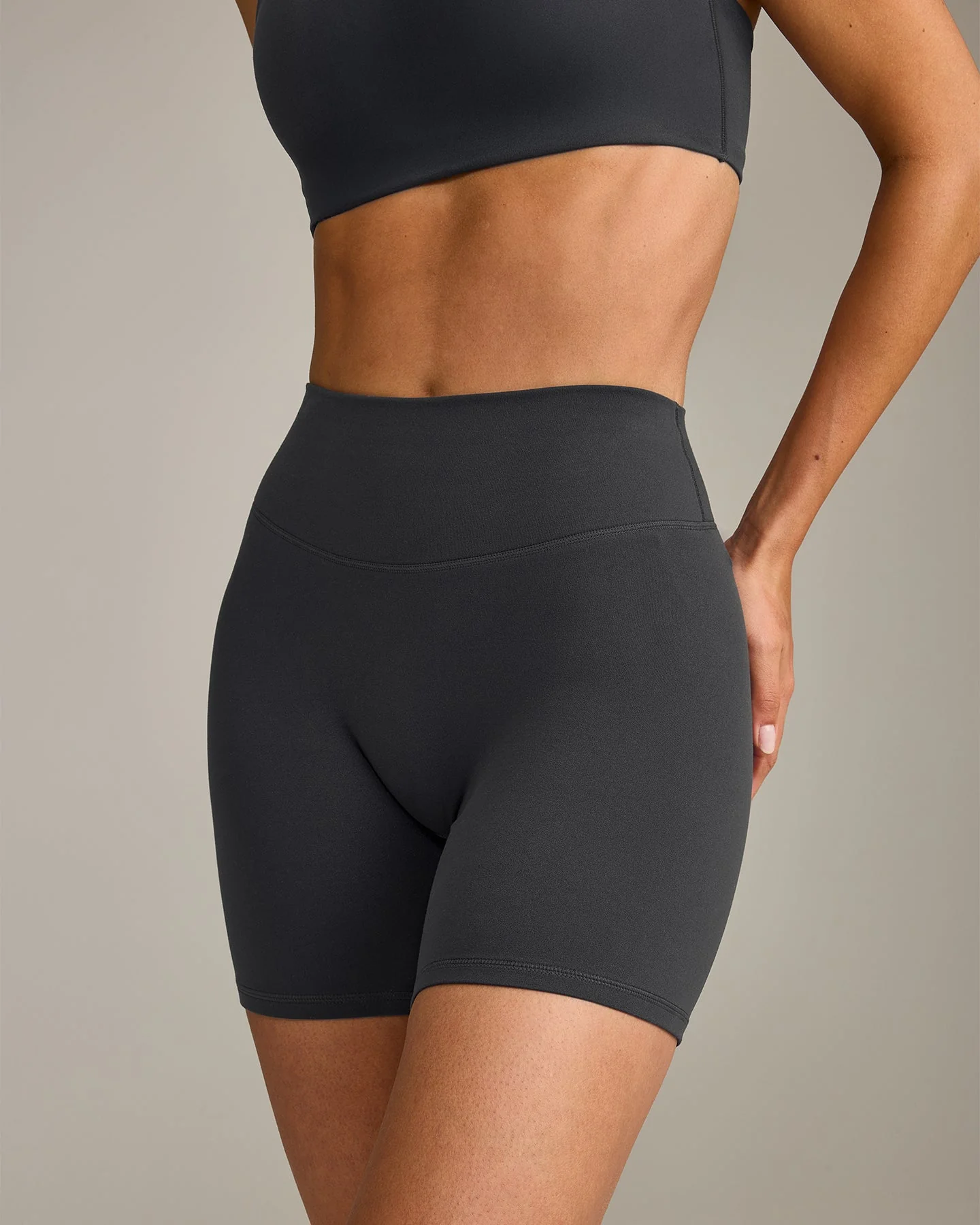 SoftMotion™ High Waisted Shorts 6" with Grey Logo | Coal - Image 4
