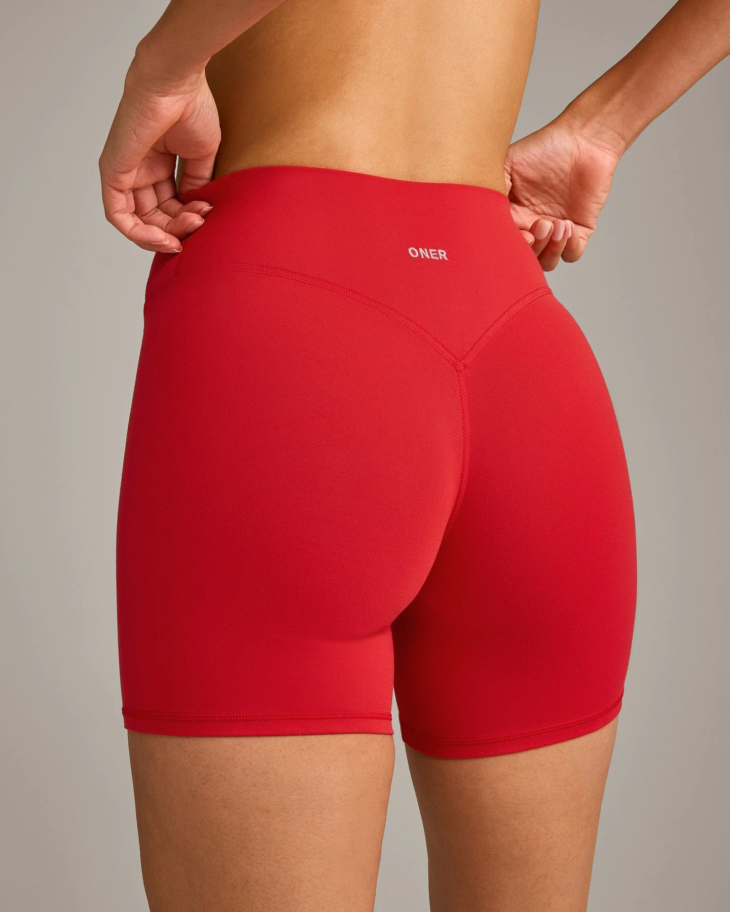 SoftMotion™ High Waisted Shorts 6" with Grey Logo | Fiery Red - Image 4
