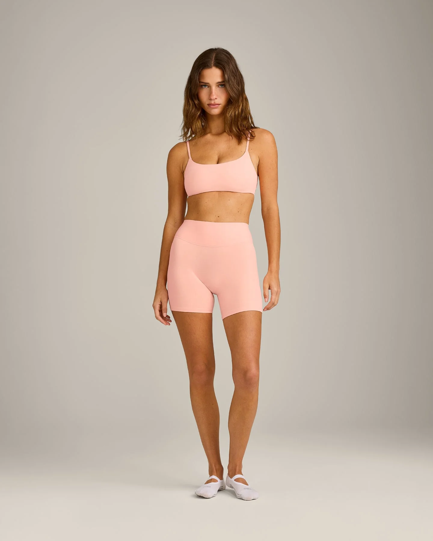 SoftMotion™ High Waisted Shorts 6" with Grey Logo | Peach Orange - Image 3