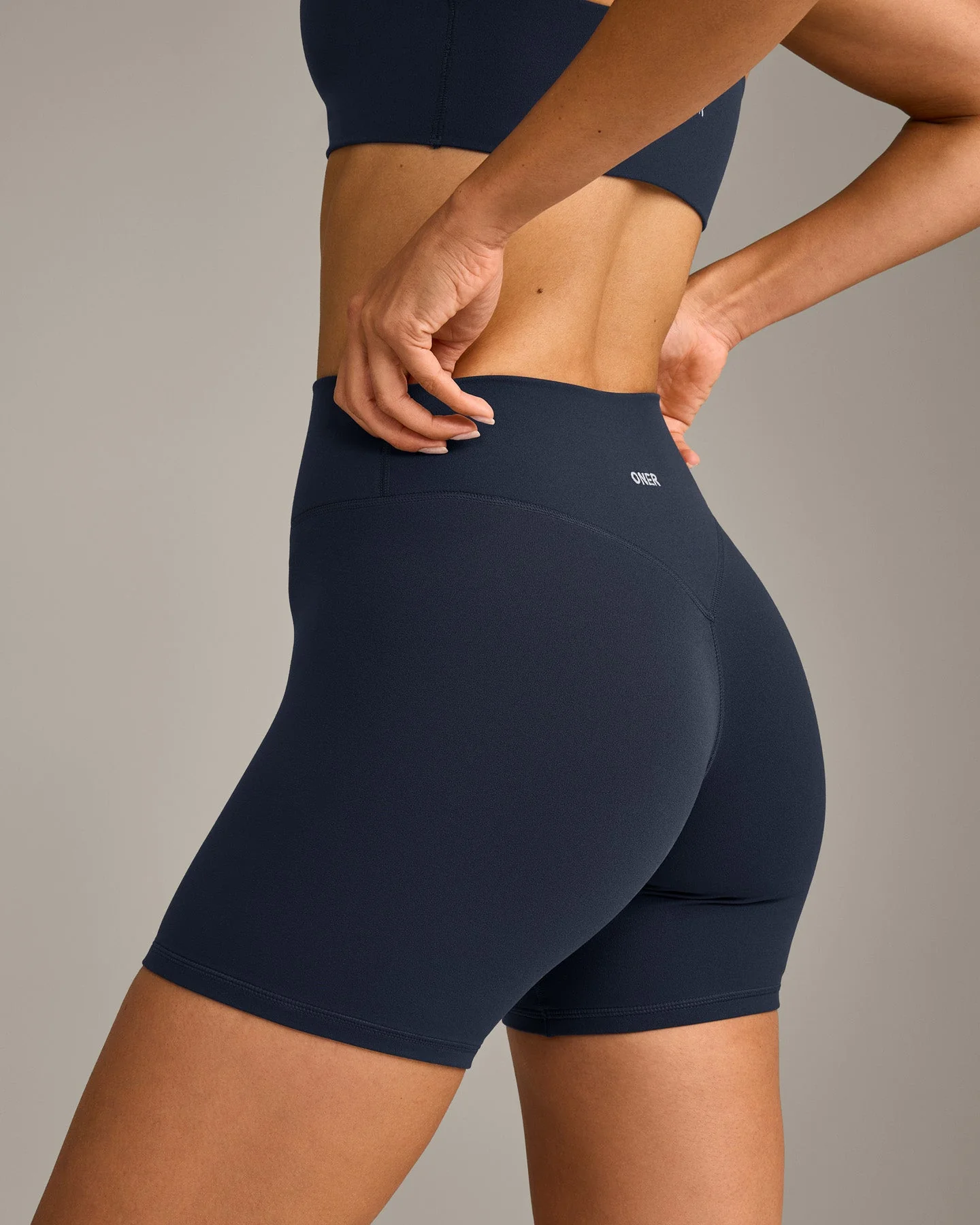 SoftMotion™ High Waisted Shorts 6" with Grey Logo | True Blue - Image 4