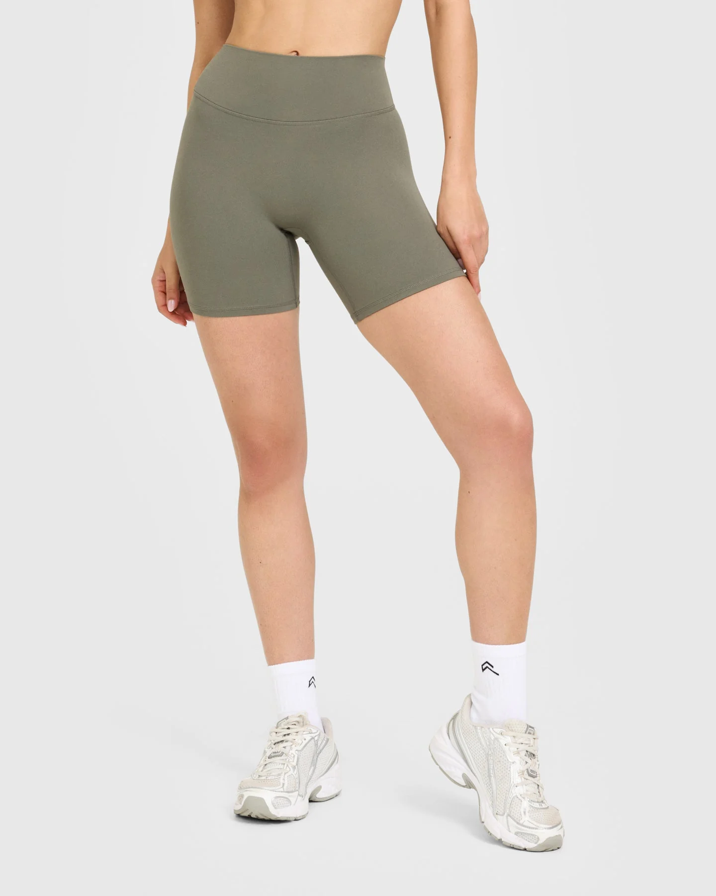 SoftMotion™ High Waisted Shorts 6" with White Logo | Alpine Green - Image 2