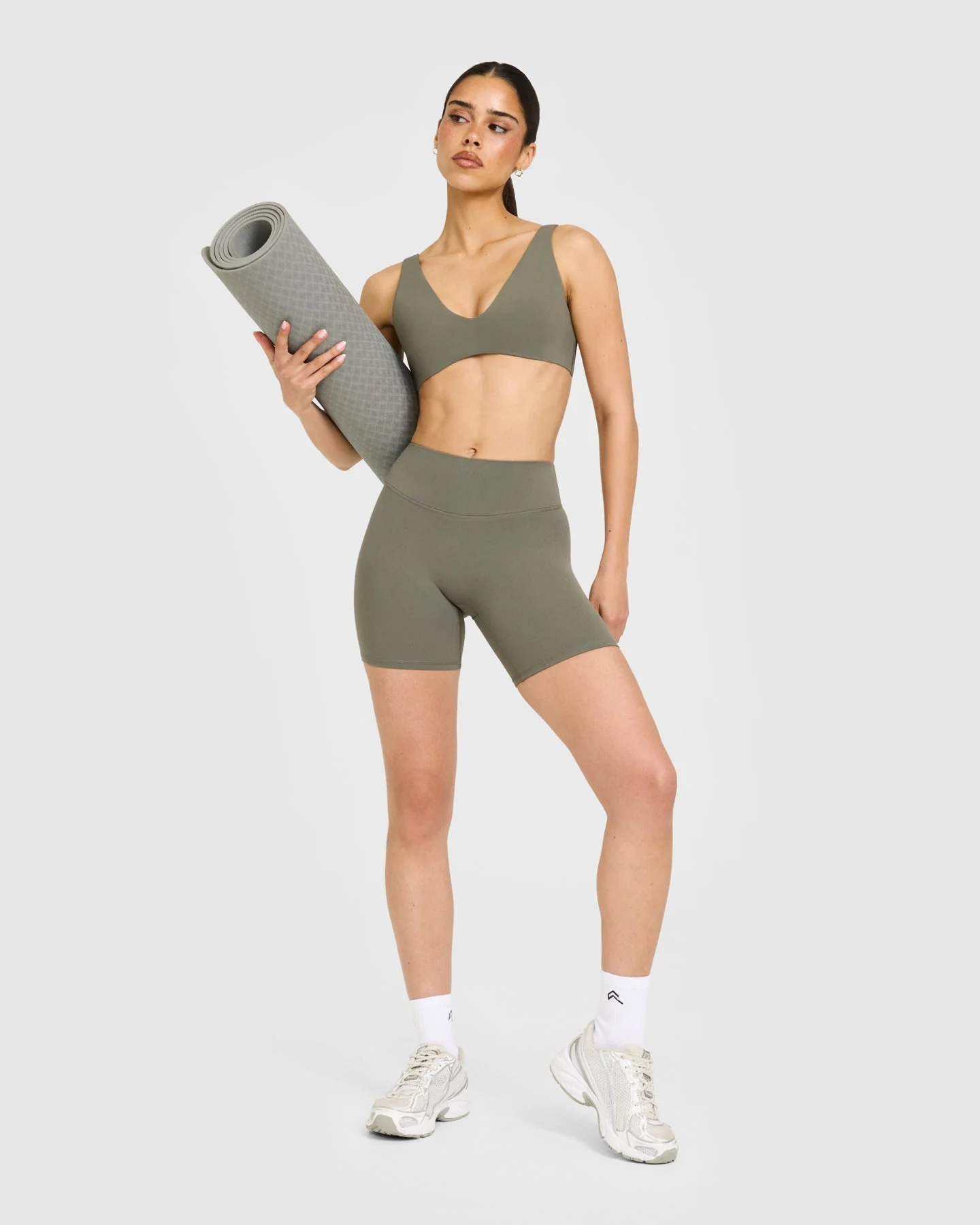 SoftMotion™ High Waisted Shorts 6" with White Logo | Alpine Green - Image 3