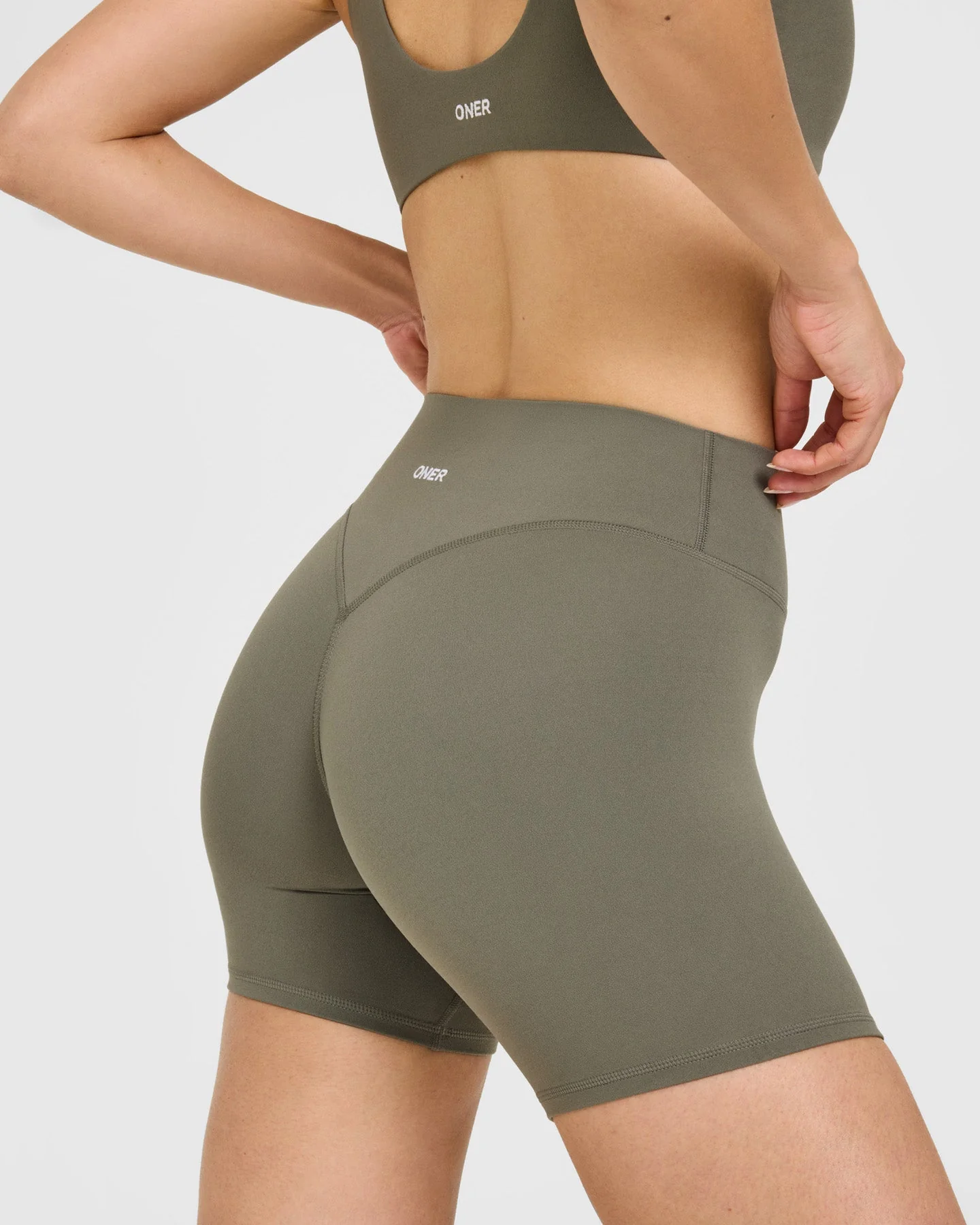 SoftMotion™ High Waisted Shorts 6" with White Logo | Alpine Green - Image 4